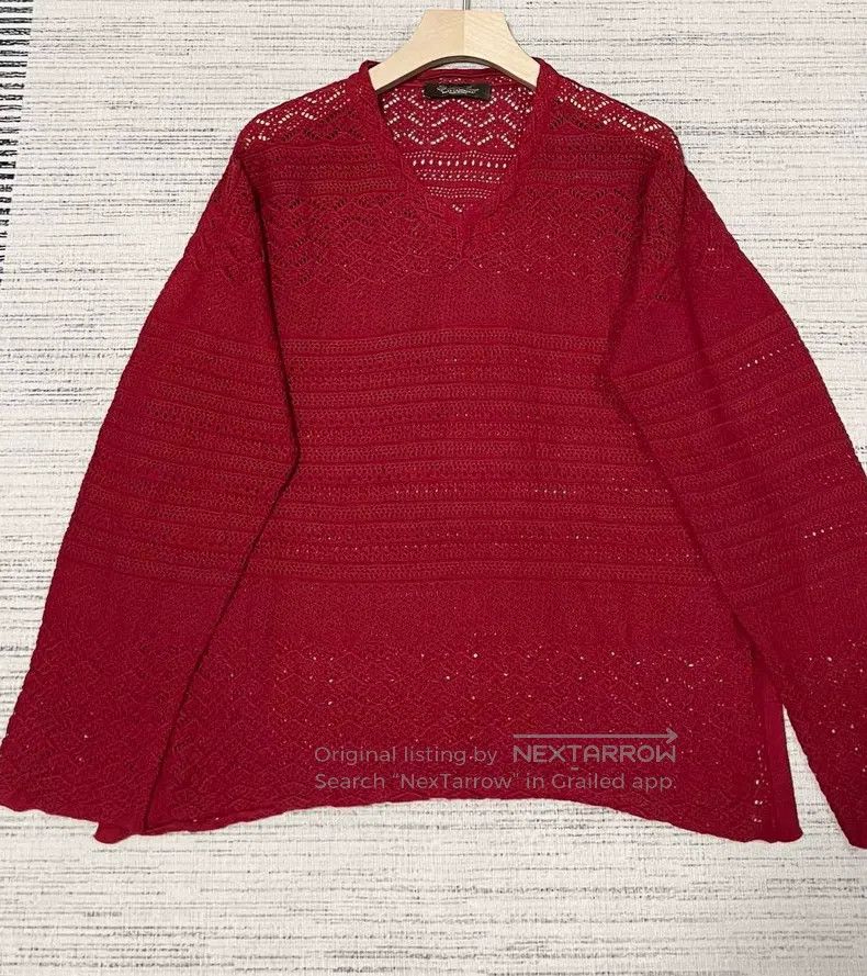 Loro Piana LORO PIANA Red Cashmere Openwork Knit Top Size XS / US 0-2 / IT 36-38 - 1 Thumbnail