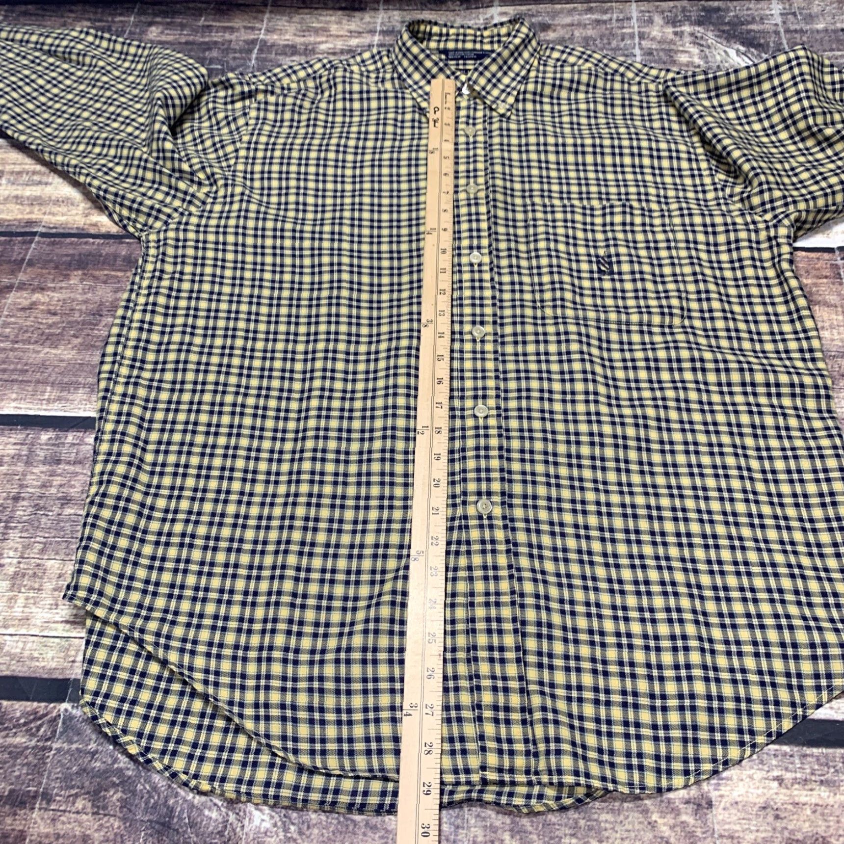 Nautica Nautica Button-Down Long Sleeve Shirt Plaid Cotton Mens Large Yellow Black Multicolor Pattern Classic Preppy Shirt Mens L Size US L / EU 52-54 / 3 - 4 Thumbnail