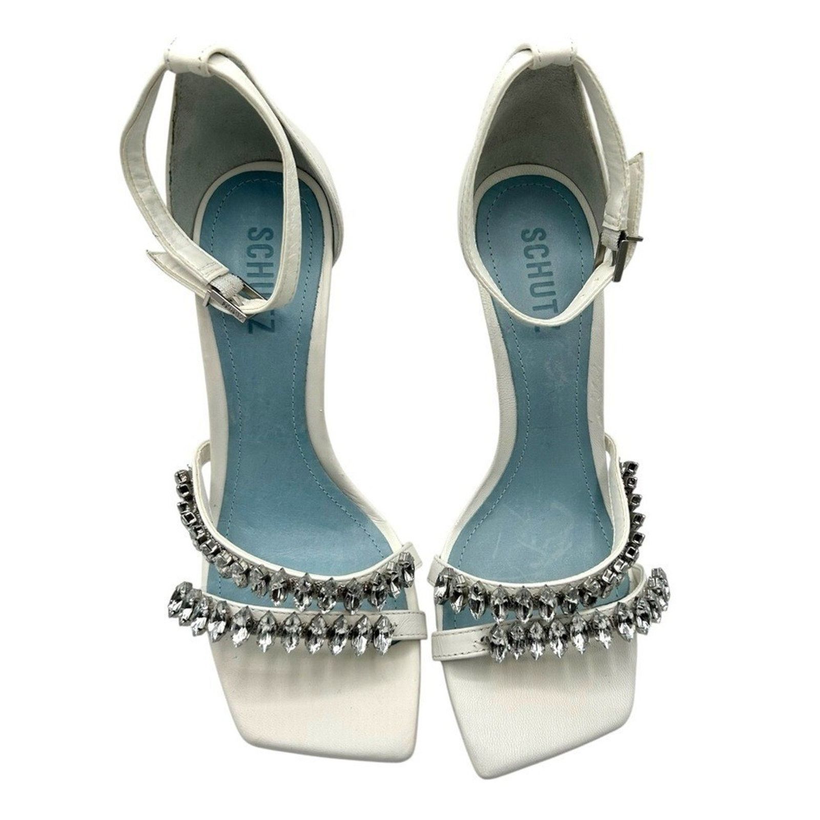 SCHUTZ SCHUTZ White Rhinestone Stiletto Heels Square Toe Size 8B Size US 8 / IT 38 - 5 Thumbnail