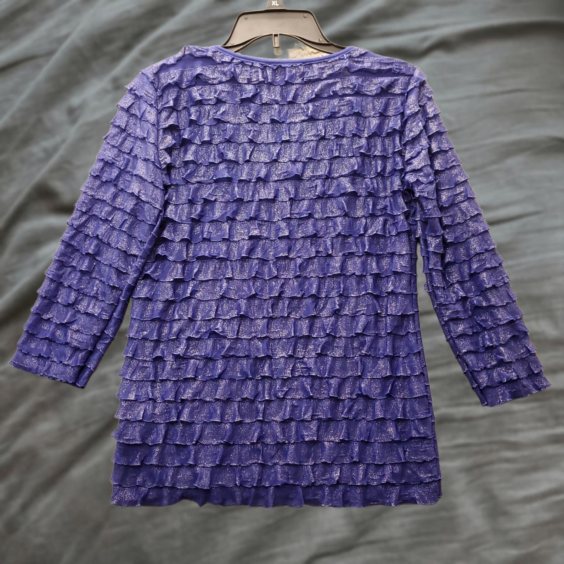 Vintage Notations Womens S Blue Lined Ruffle Long Sleeve Round Neck Tunic Top Size S / US 4 / IT 40 - 1 Thumbnail