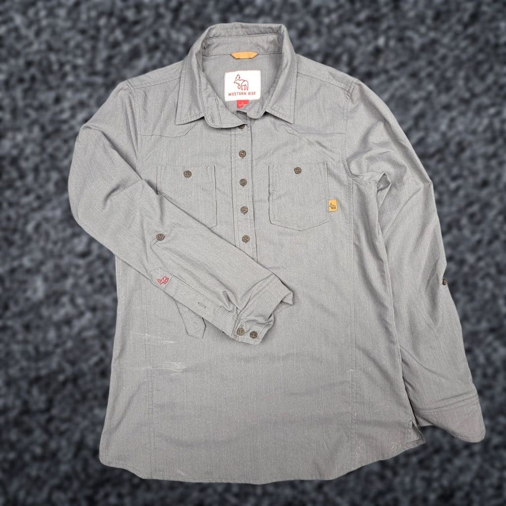 Vintage Western Rise Shirt Men's Large Gray Button Long Sleeve Pocket Nylon Blend Size US L / EU 52-54 / 3 - 1 Thumbnail