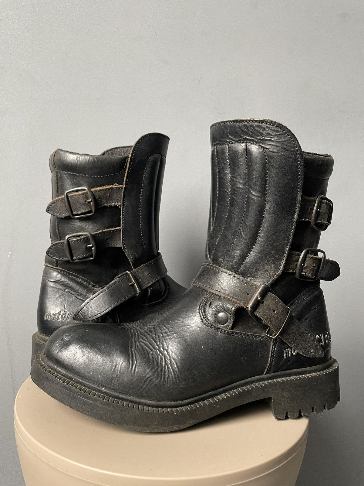 Vintage Motorcycle Boots Leather Platform New Rock Style Y2K in Black, Men's (Size 11) — image 3 of 6