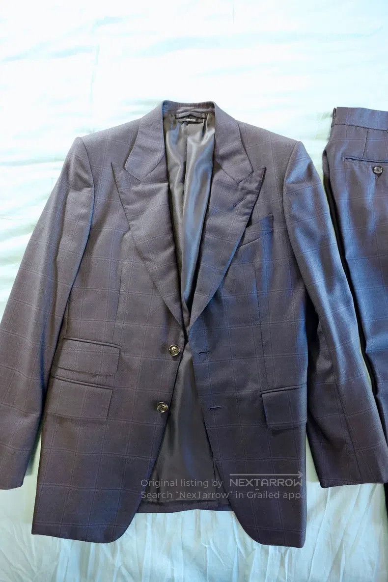 Tom Ford Tom Ford Men's Business Suit, Navy Windowpane, 100% Wool Size 46L - 1 Thumbnail