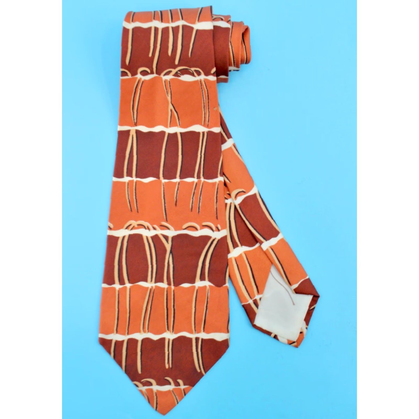 Vintage VTG Men's 1940s Orange & Brown Striped Necktie 40s Signet Tie Shirt Neck Tie Vintage 1940s Mens Signet Tie Size ONE SIZE - 2 Thumbnail
