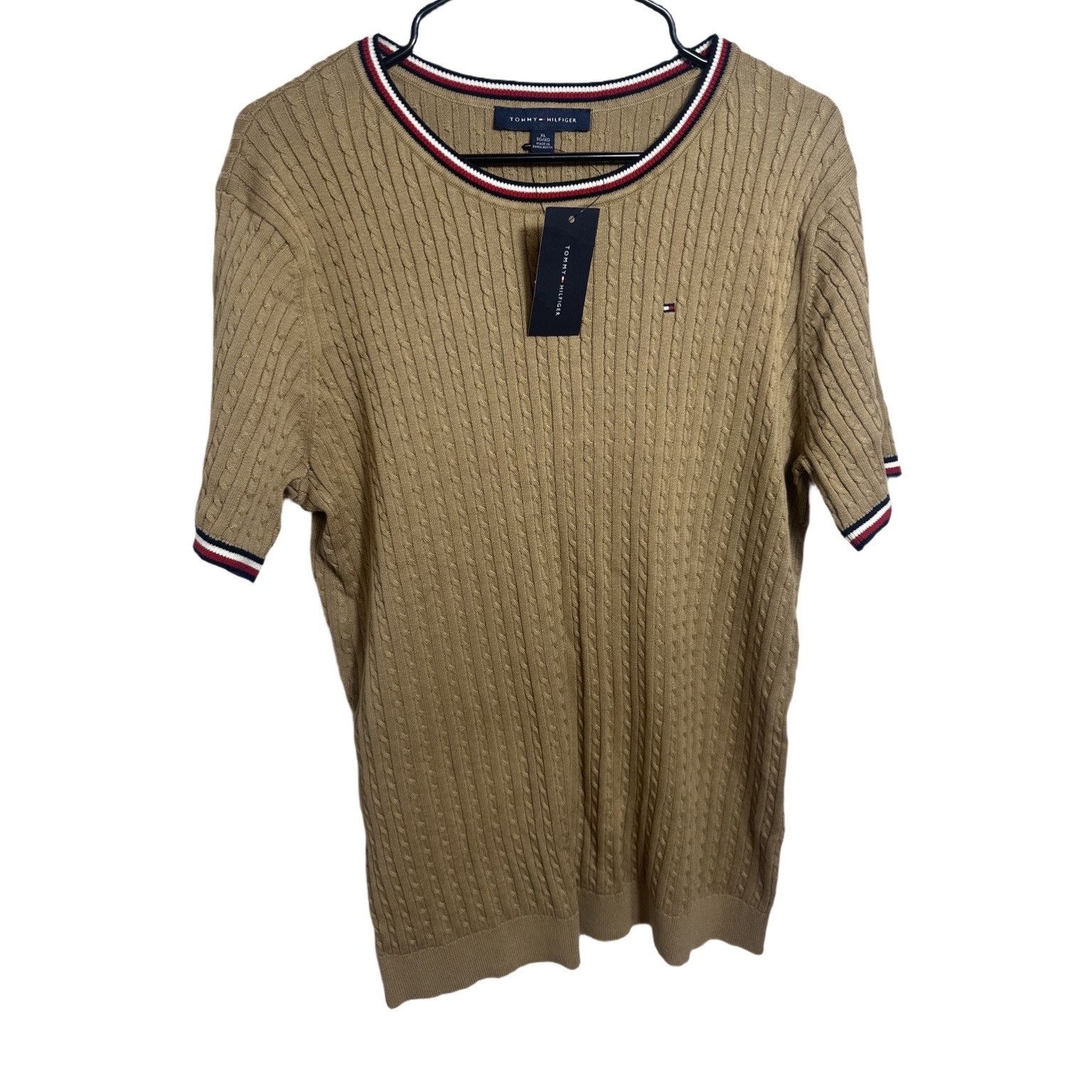 Tommy Hilfiger Tommy Hilfiger Short Sleeve Cable Knit Sweater Beige XL Size XL / US 12-14 / IT 48-50 - 1 Thumbnail