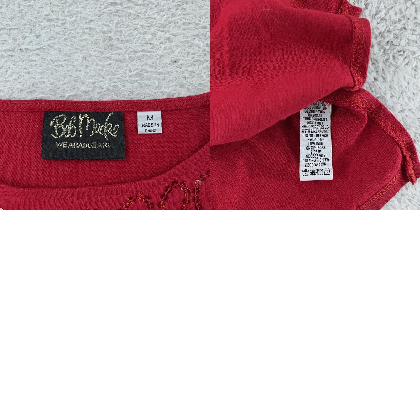 Bob Mackie Bob Mackie Wearable Art Shirt Womens Medium Red Sequin 3/4 Sleeve Scoop Neck Top Size M / US 6-8 / IT 42-44 - 8 Thumbnail