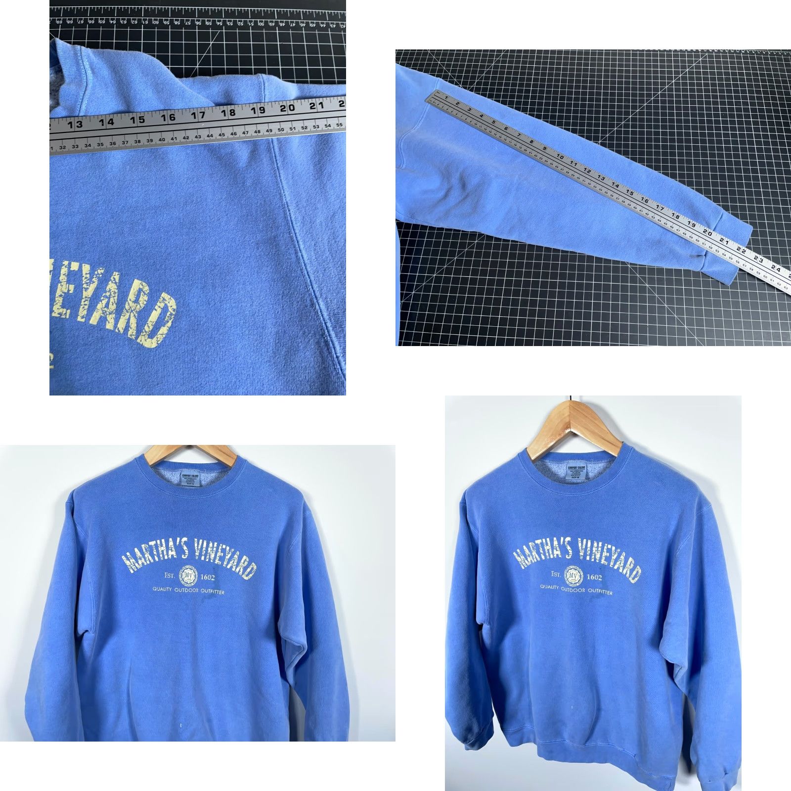 Comfort Colors Comfort Colors Sweatshirt Adult Medium Blue Garment Dyed Martha's Vineyard Graphic Print 90s Preppy Pullover Crew Neck Cotton Poly Fleece Size US M / EU 48-50 / 2 - 8 Thumbnail