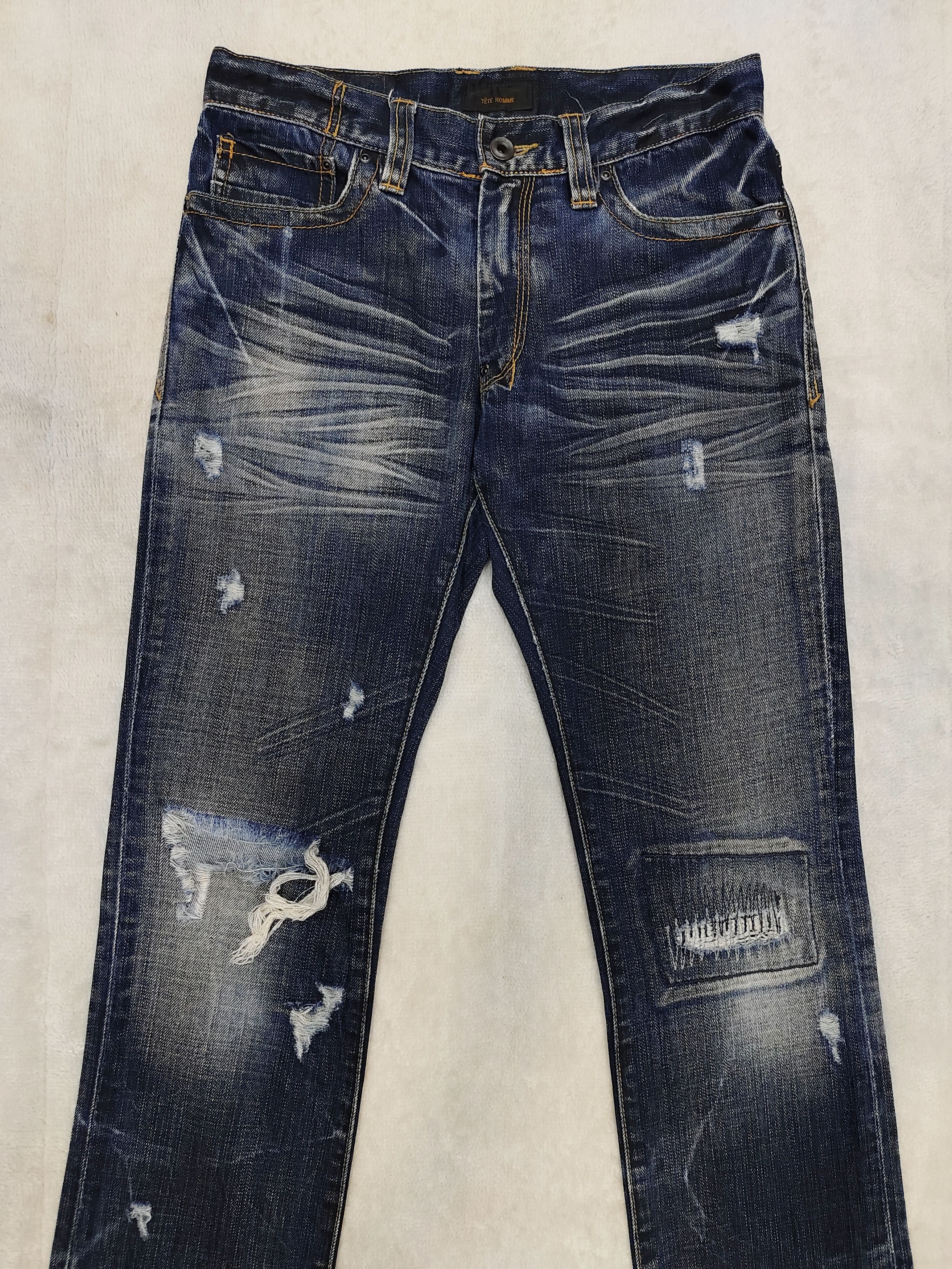 Tete Homme Tete Homme🇯🇵 Heavy Whisker Indigo Distressed Slim Jeans Size US 29 - 2 Thumbnail