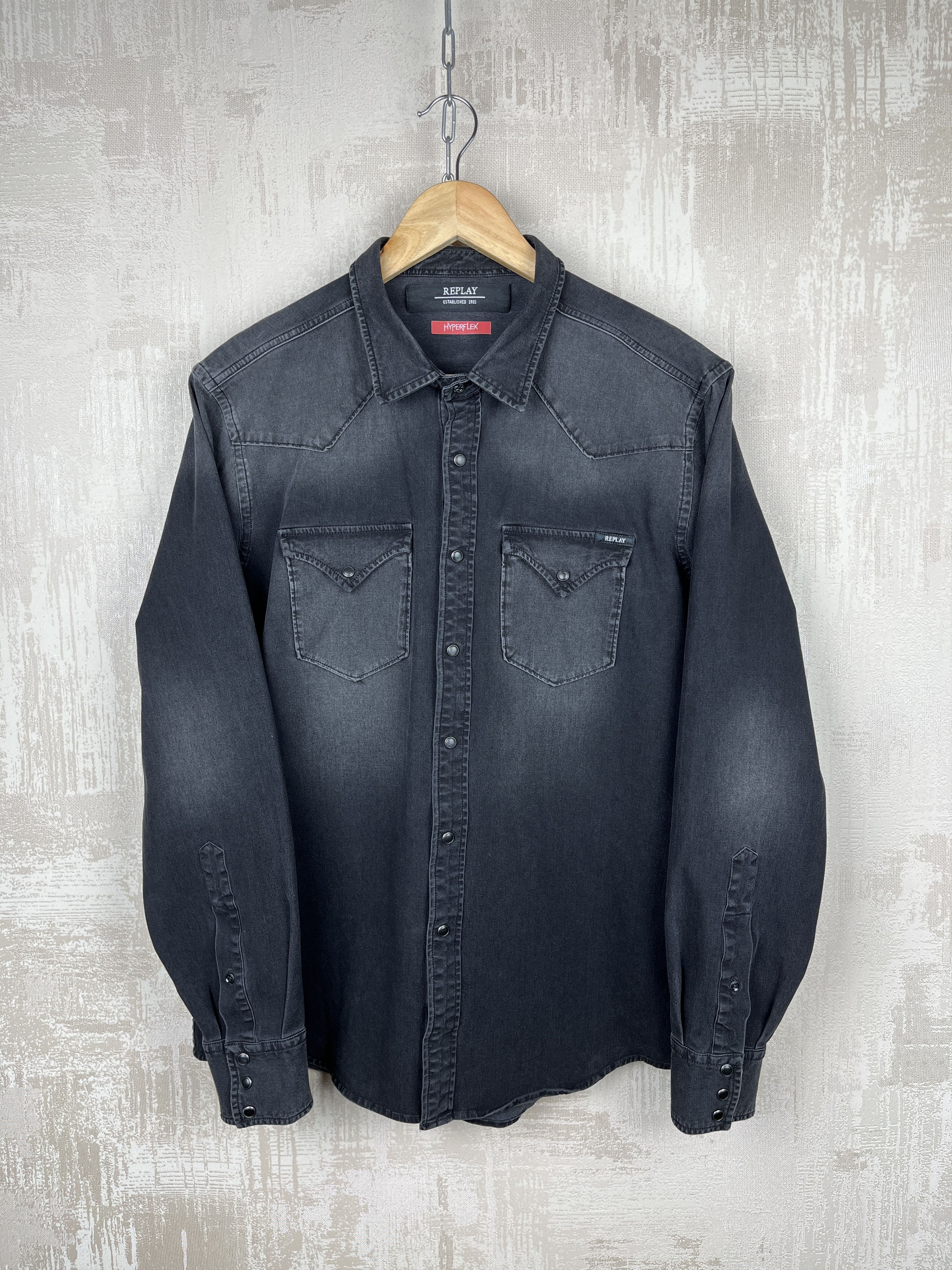 Replay Replay Hyperflex Western Pearl Snap Denim Shirt Slim Fit Size US M / EU 48-50 / 2 - 7 Thumbnail