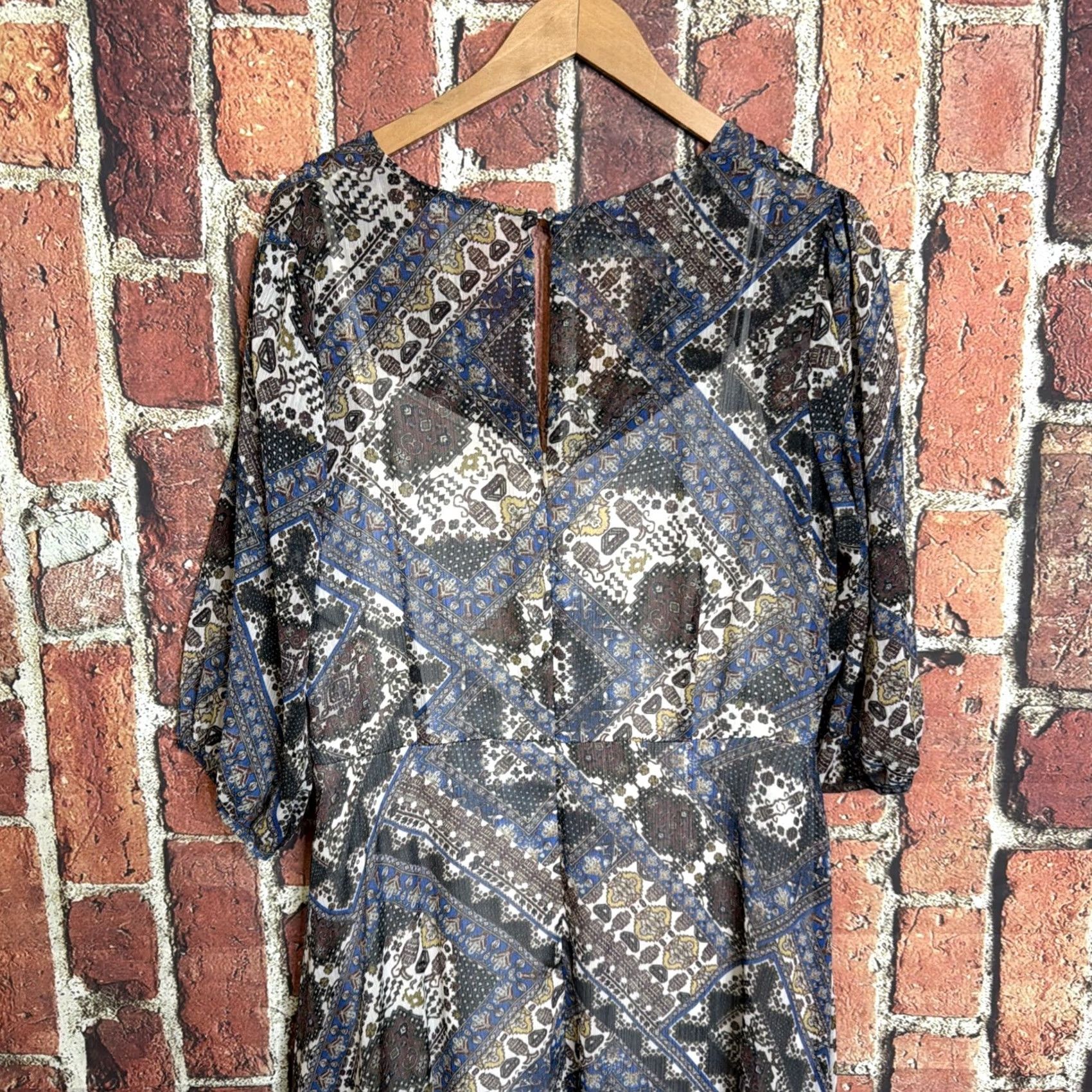Calvin Klein Calvin Klein Dress Shift 3/4 Sleeve Knee Length Velvet Floral Blue Brown Womens Size 16 Size XXL / US 16-18 / IT 52-54 - 3 Thumbnail