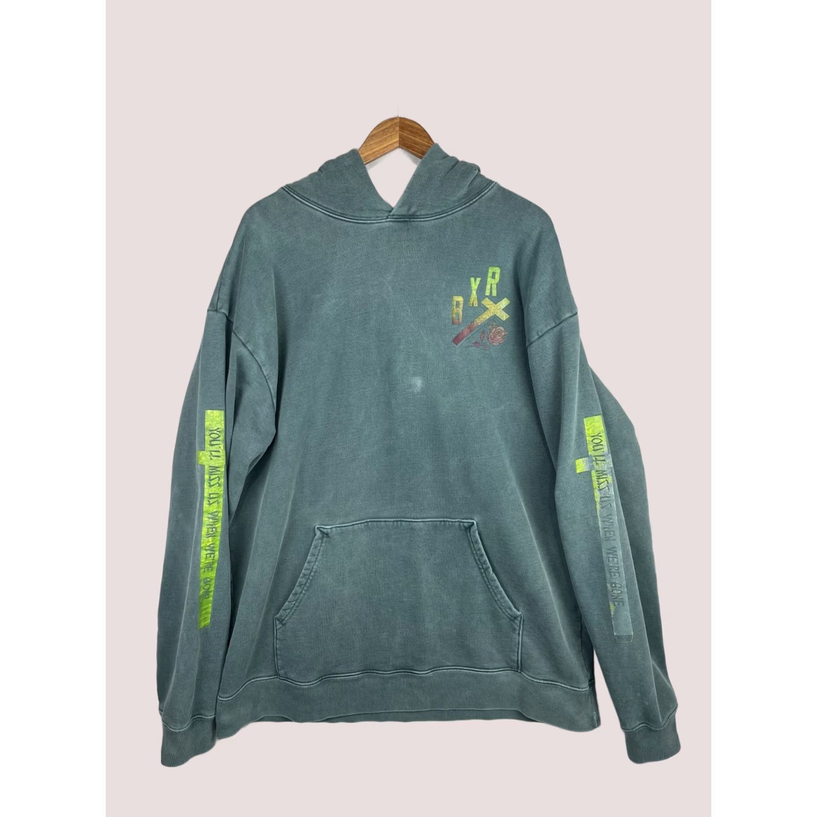 Born X Raised Born x Raised Hoodie Mens XL Green You'll Miss Us Heavyweight Sweatshirt Skater Graphic Print Pockets Hooded Classic Beach City 90s Mens Size US XL / EU 56 / 4 - 1 Thumbnail
