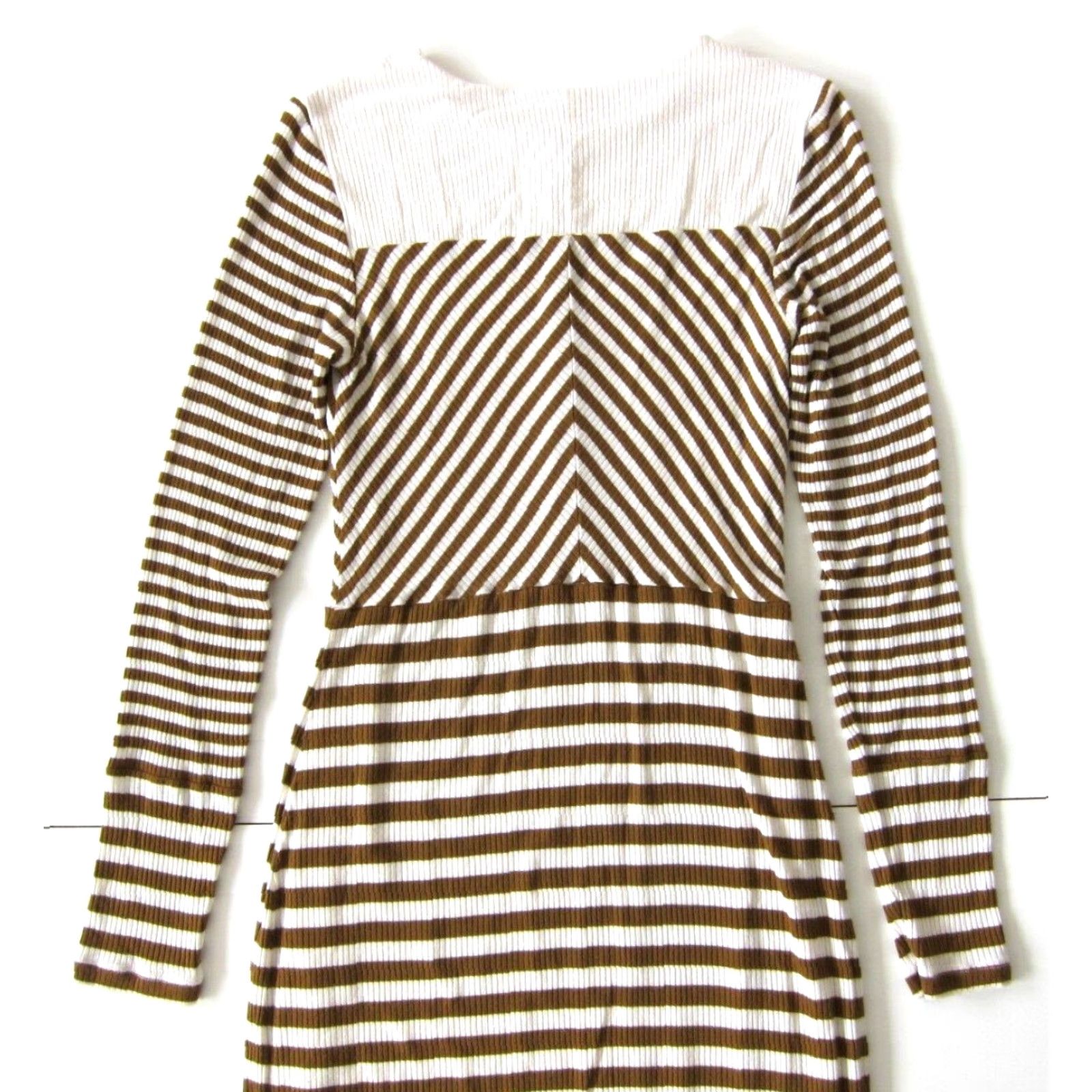 Vintage Down East Stripe Jersey Stretch Long Sleeve Sheath Tunic Dress XS Brown Ivory Stripe Dress, Women's, Regular, Midi, Kaftan/Shift/Shirt Dress Style Size XS / US 0-2 / IT 36-38 - 5 Thumbnail