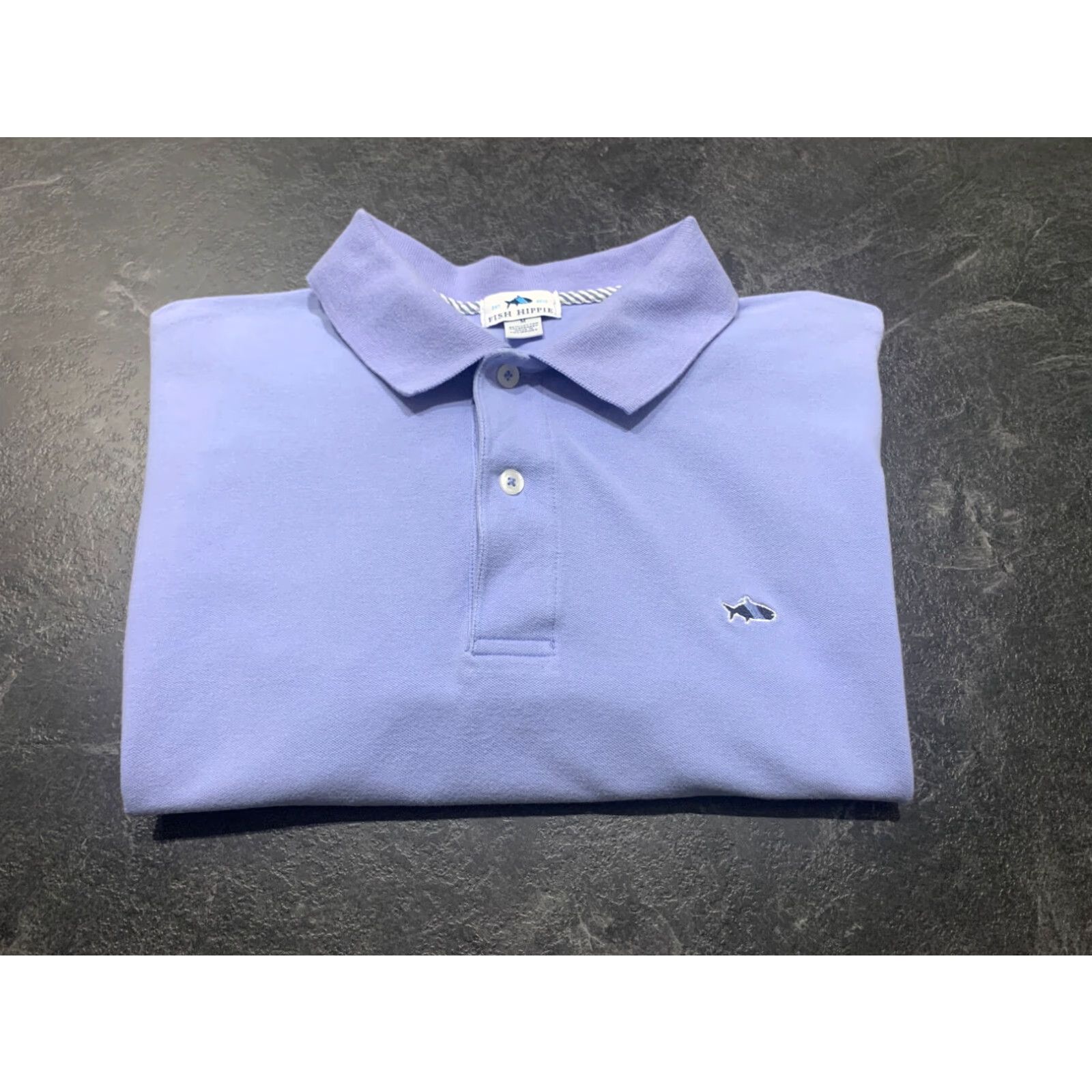Vintage Hippie Fish Co. Men's Lightweight Polo Shirt Striped Short Sleeve M Blue Purple Lavender Fishing Size US M / EU 48-50 / 2 - 1 Thumbnail