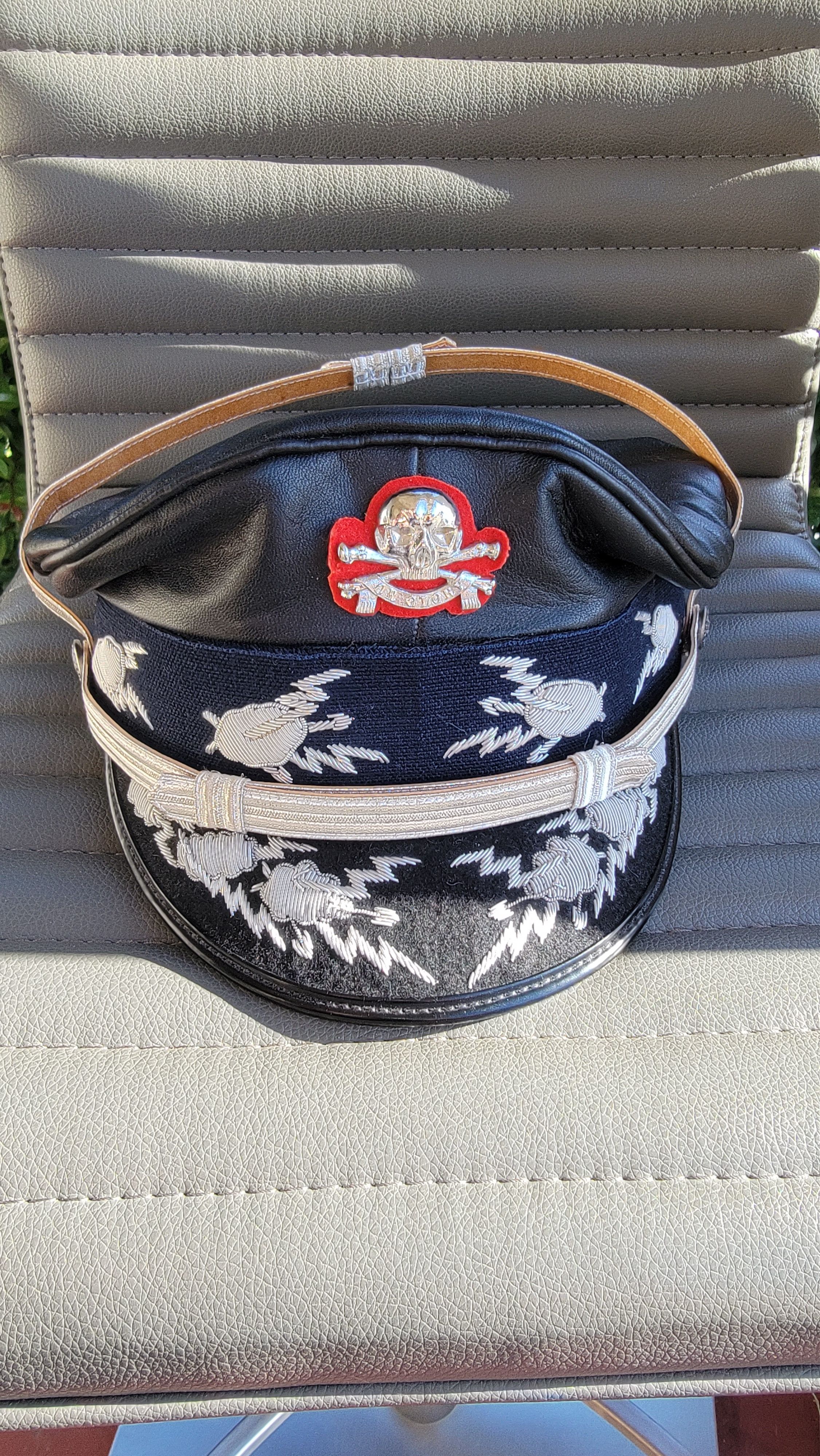 Other Black leather military style cap with skull & crossbones Size ONE SIZE - 1 Thumbnail