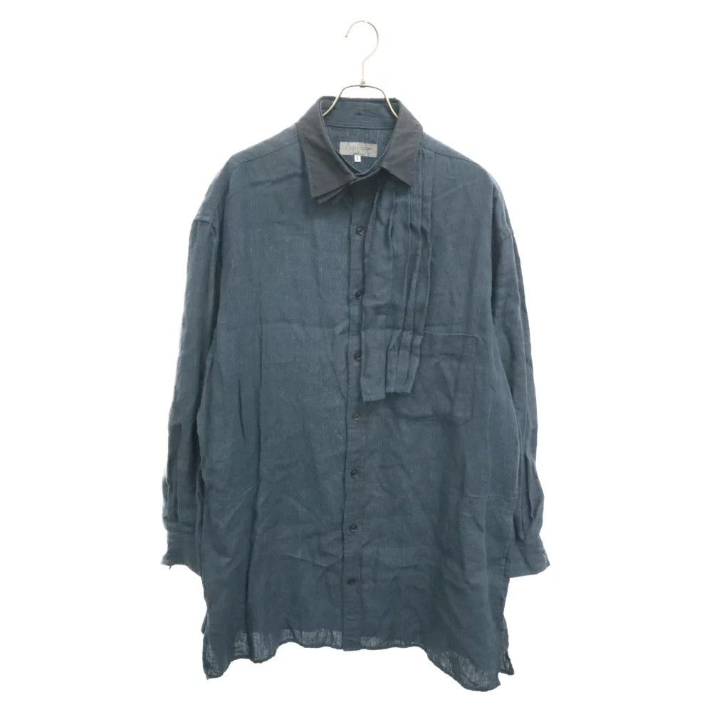 image of Yohji Yamamoto Pour Homme 23Ss Pleats Linen L/s Shirt in Navy, Men's (Size Medium)