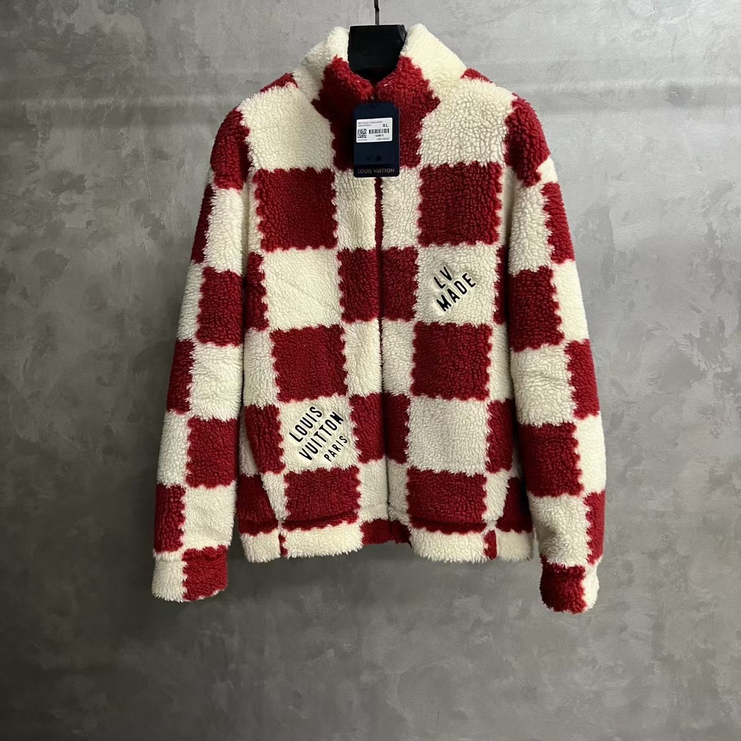 Louis Vuitton Louis Vuitton Red Checkerboard Lamb Wool Jacket Size US XL / EU 56 / 4 - 1 Thumbnail