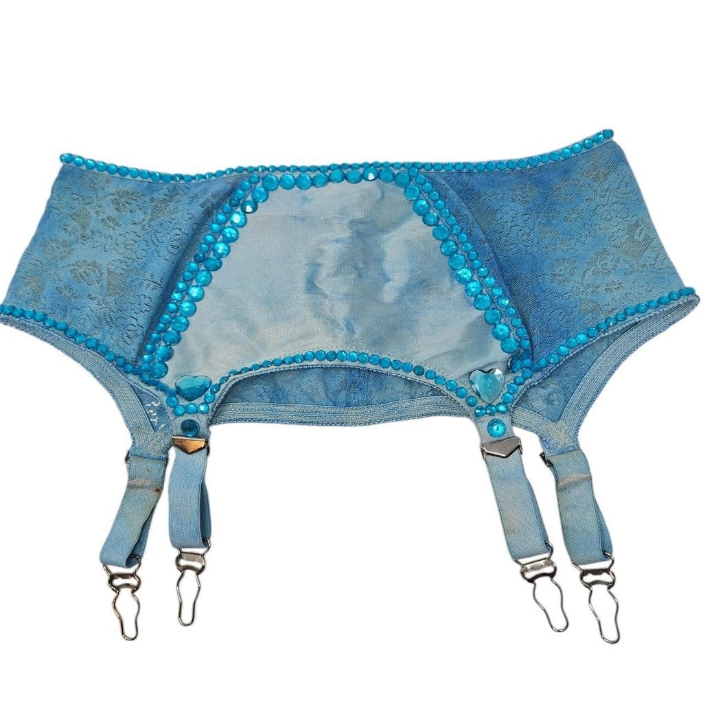 Vintage Vintage 1950s-1960s Sky Blue Lace & Rhinestone Garter Belt Size ONE SIZE - 3 Thumbnail