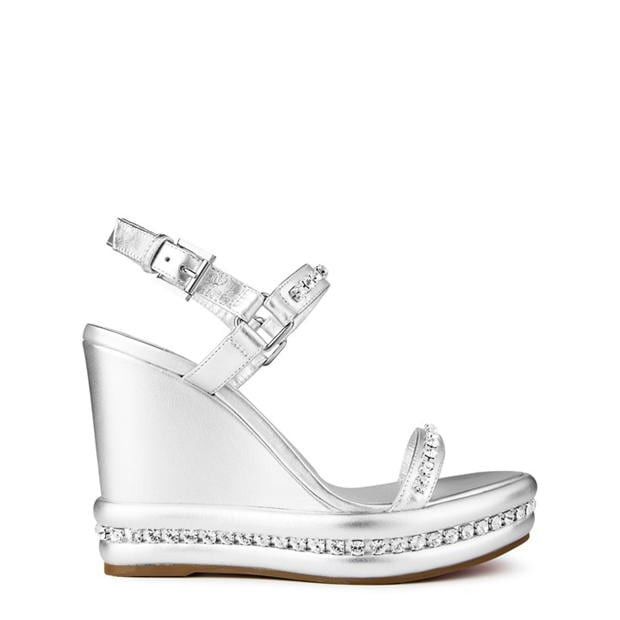 Christian Louboutin Pyrastrass 110mm Metallic Leather Wedge Sandals Size US 9 / IT 39 - 1 Thumbnail