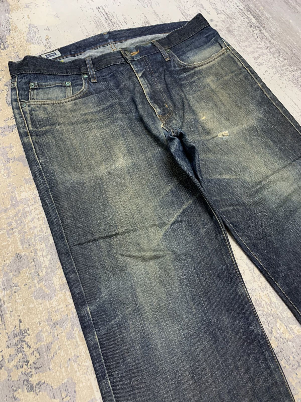Japanese Brand Edwin 505 Distressed Mud Wash Denim Jeans Size US 37 - 2 Thumbnail