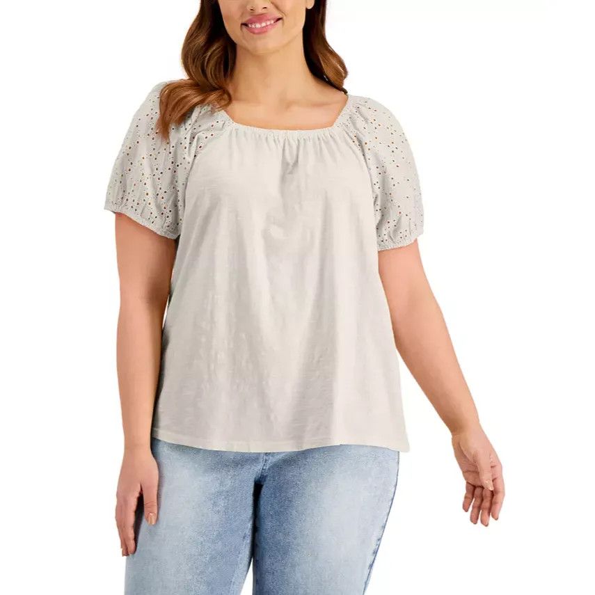 Other Style & Co Plus Size Cotton On Off Shoulder Top, Coconut Cre Size ONE SIZE - 1 Thumbnail