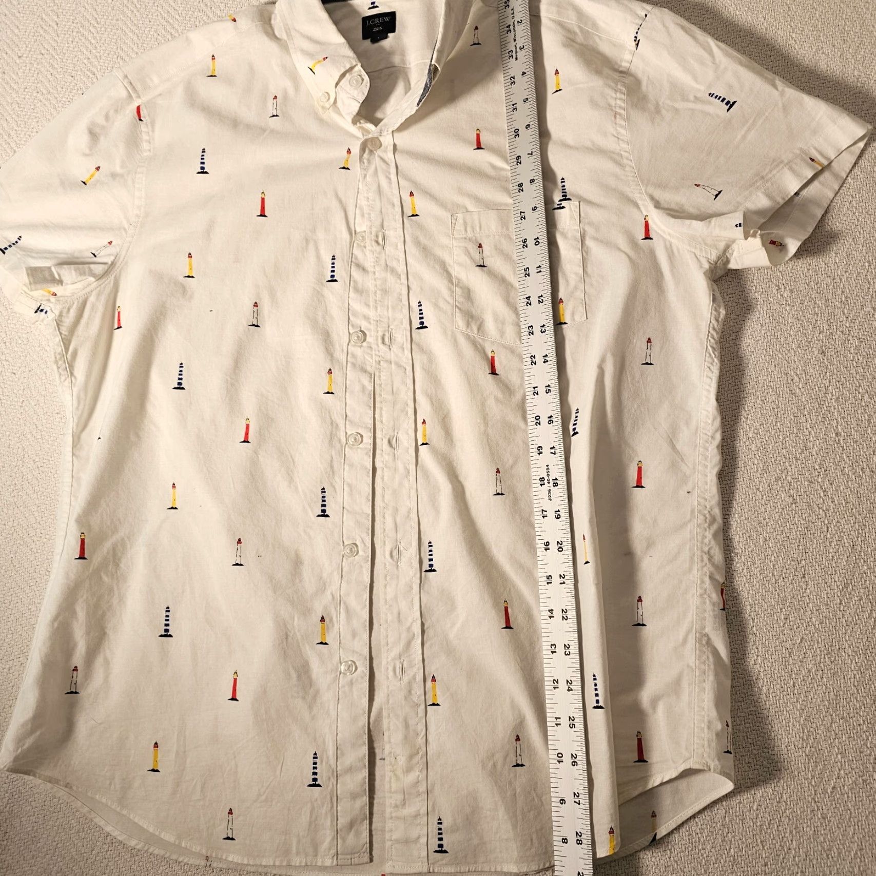 J.Crew J.Crew Mens Large Short Sleeve Button Up Shirt Light House Logo Colorful Preppy Logo All Over Print White Cotton Button-Up Casual Mens L Size US L / EU 52-54 / 3 - 5 Thumbnail