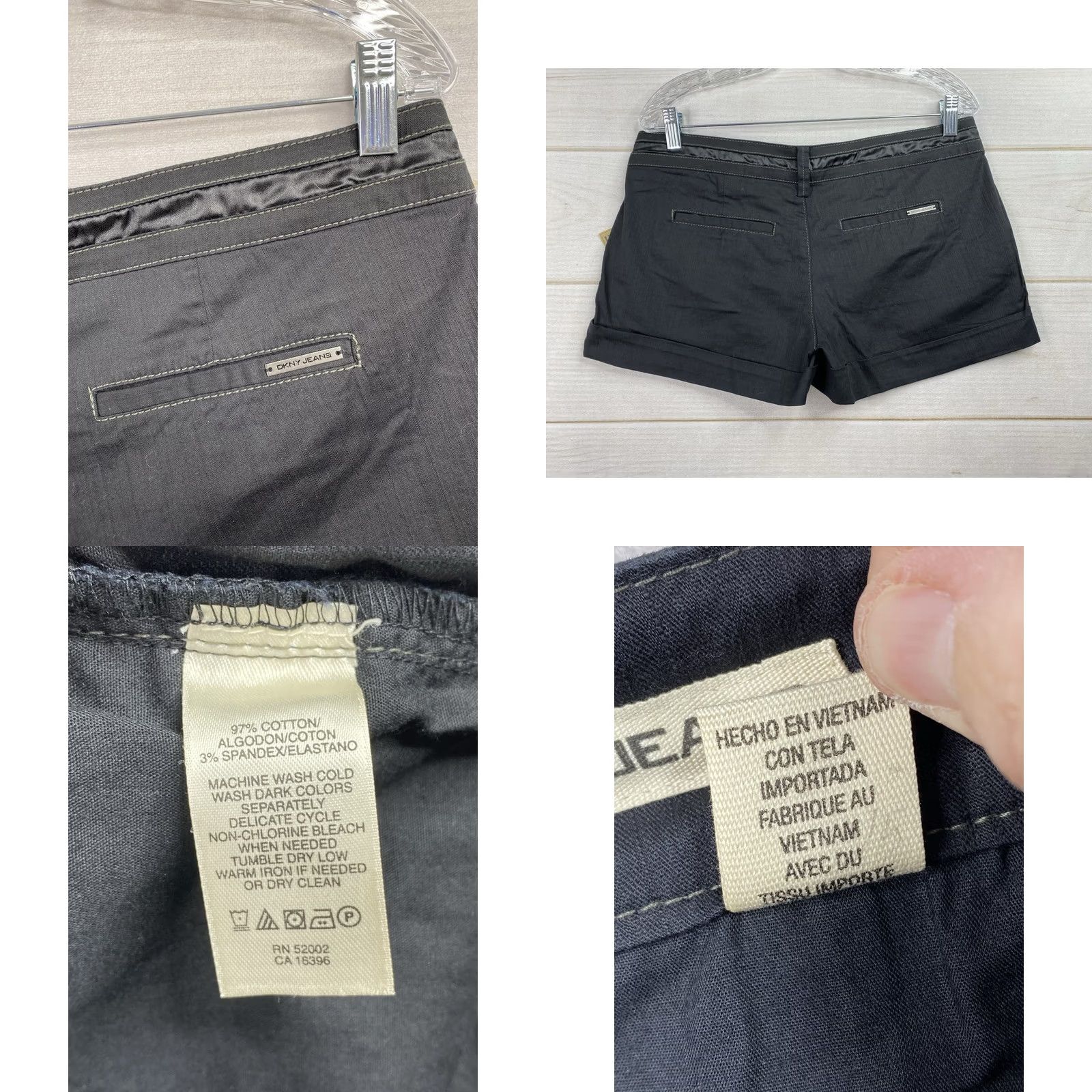 DKNY DKNY Jeans Shorts Womens Juniors 11 Black Satin Trim Pleated Stretch NWT 90s Vintage Style Chino Pants Shorts Size 32" / US 10 / IT 46 - 8 Thumbnail