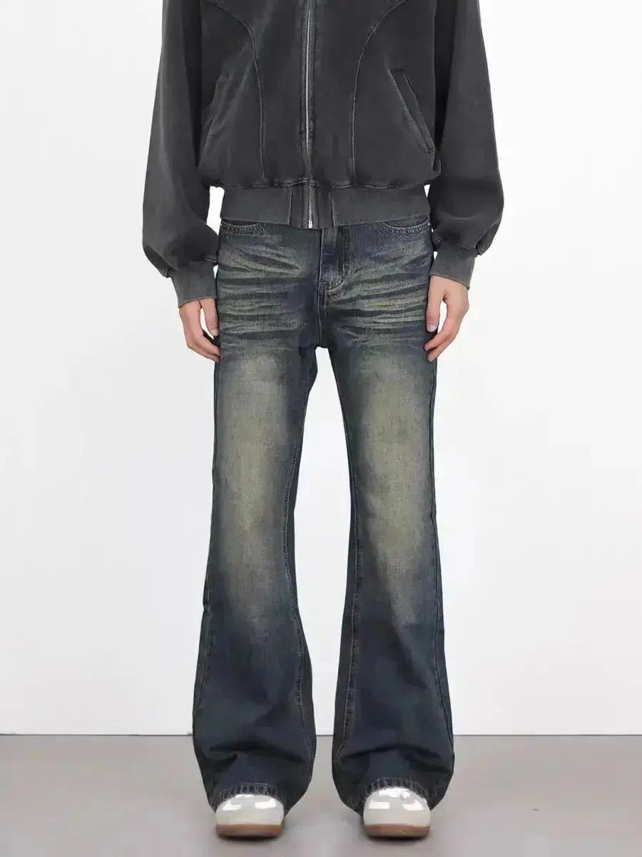 Vintage Blue Denim Micro Flare Loose Straight Leg Pants