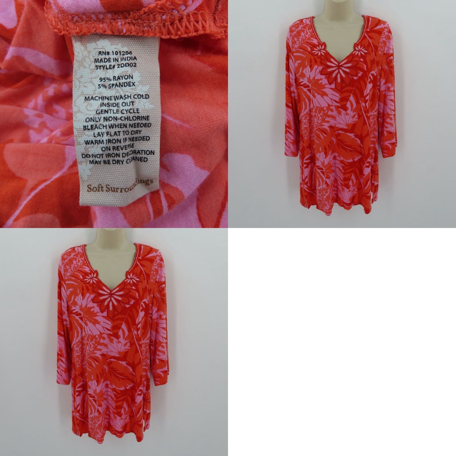 Soft Surroundings Soft Surroundings Shirt Blouse Tunic Women Small S Beaded Floral 3/4 Sleeve V-Neck Multicolor Size S / US 4 / IT 40 - 8 Thumbnail