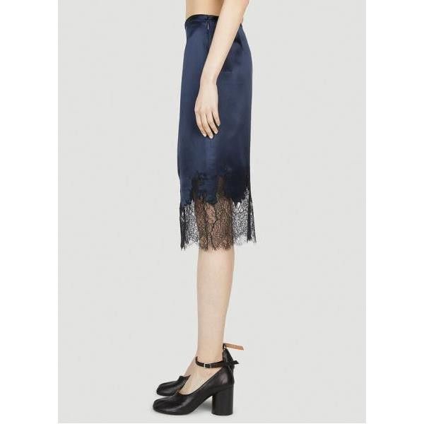 Saint Laurent Paris o1s1wg110924 Midi Skirt In Crepe Satin And Lace in Navy Blue Size 26" / US 2 / IT 38 - 4 Thumbnail