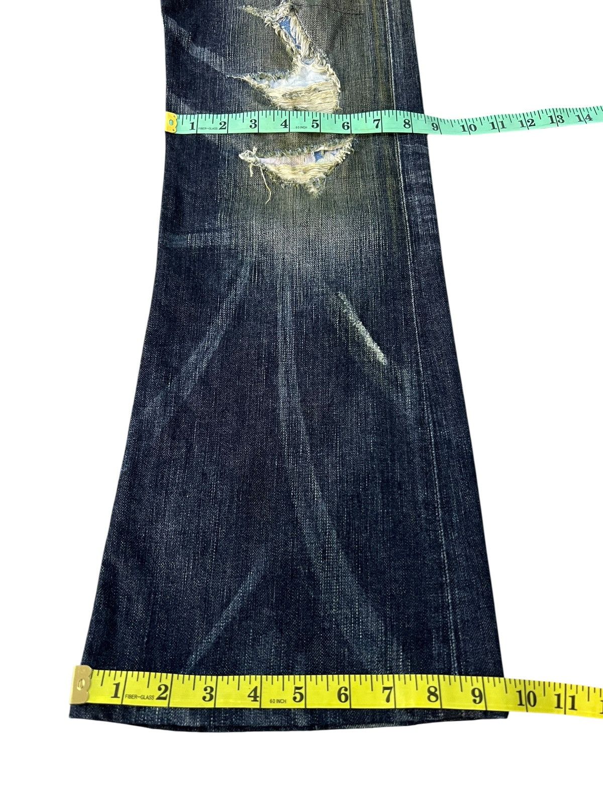 Edwin Vintage Edwin 503 Blue Trip Flare Distress Jean Japan Size US 33 - 5 Thumbnail
