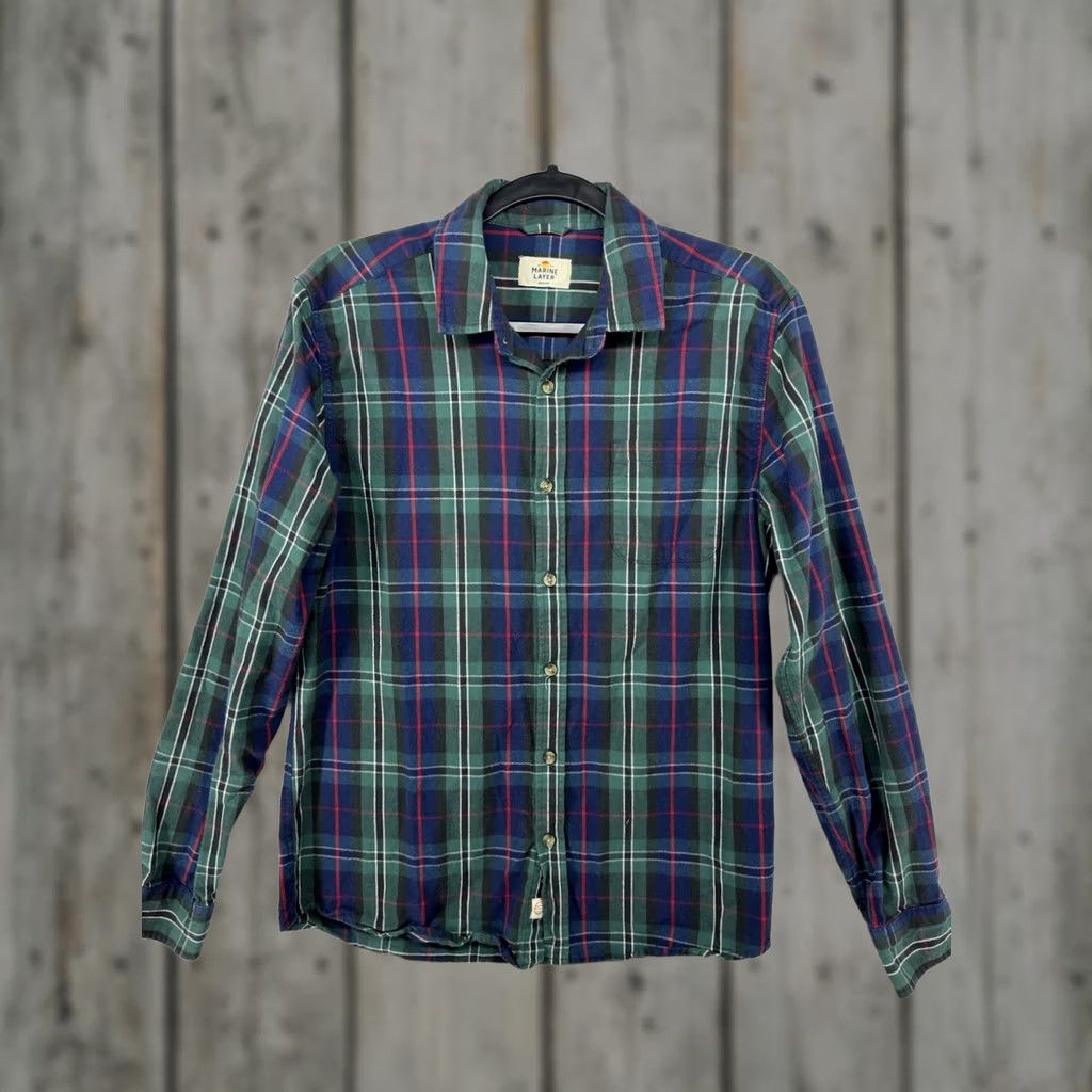 Marine Layer Marine Layer Shirt Mens Larger Long Sleeve Plaid Green Blue Cotton Button Up Size US M / EU 48-50 / 2 - 1 Thumbnail