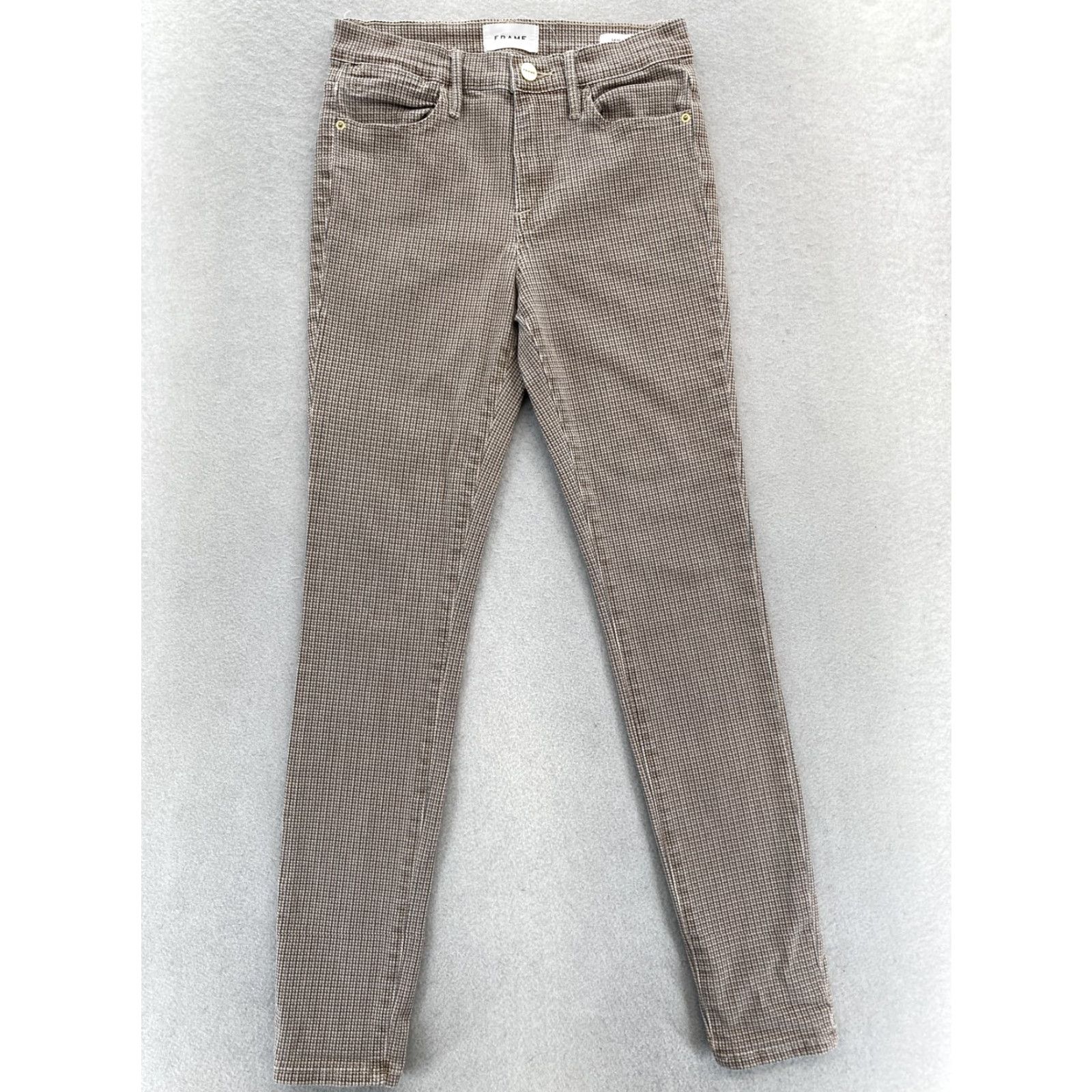 Frame FRAME Le High Skinny Jeans Womens 25 Houndstooth Stretch Pants Brown Plaid Multi 5-Pocket Zipper Button Slim Rise High Vintage N/A Size 42" / US 20 - 2 Thumbnail