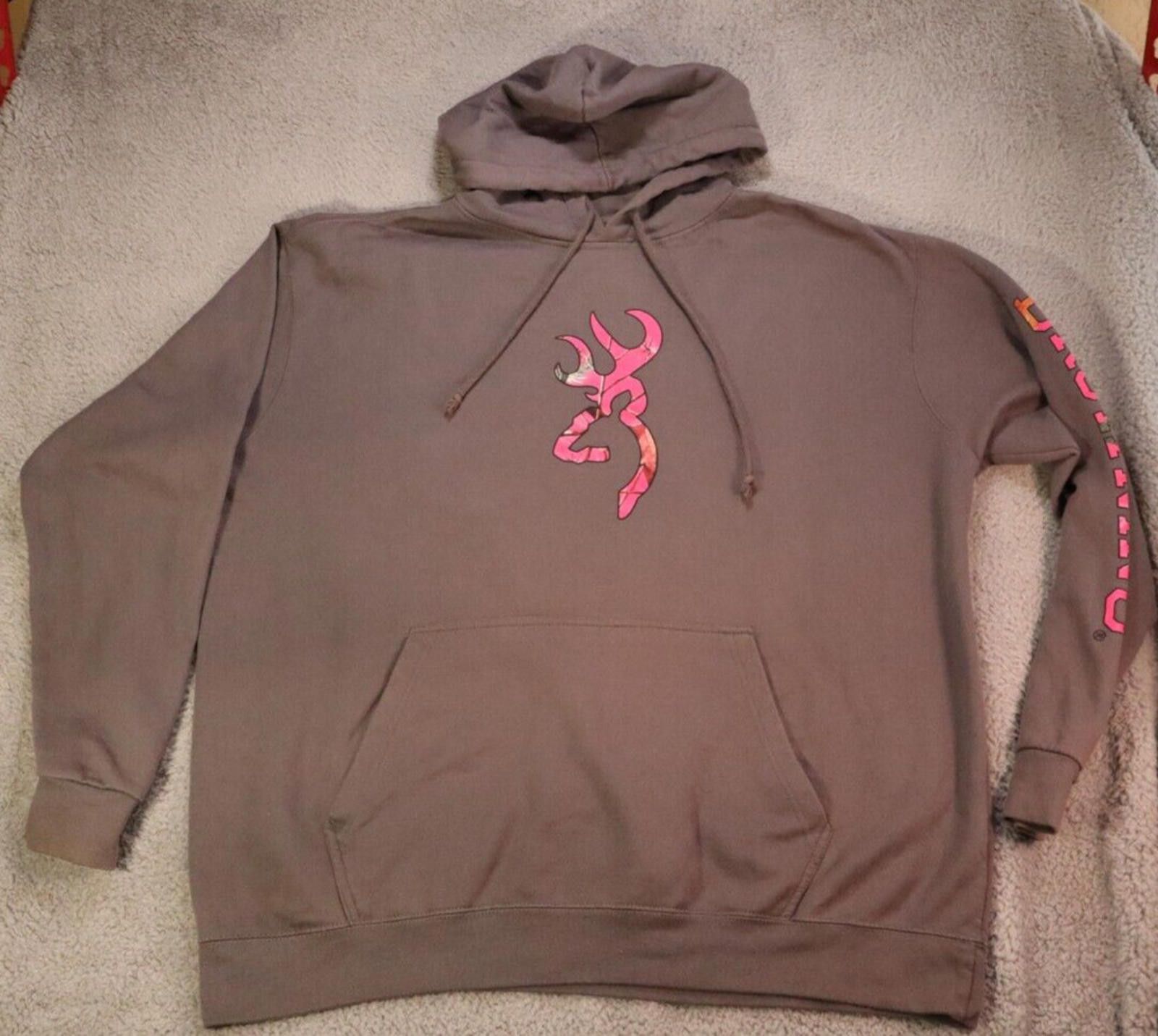 Designer Browning Hoodie XXL Hot Pink Front Deer Logo Camo Lined Hood Size XXL / US 16-18 / IT 52-54 - 2 Thumbnail