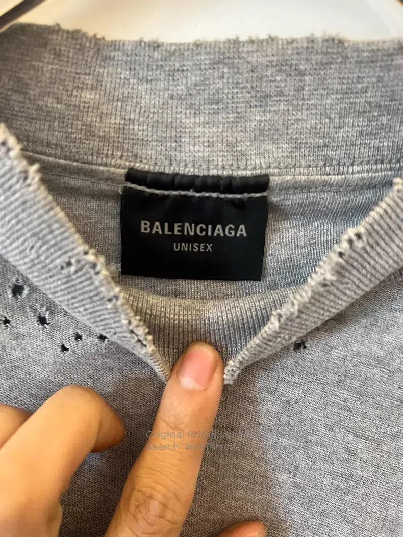 Balenciaga Balenciaga Grey Distressed Hole T-Shirt Size US S / EU 44-46 / 1 - 3 Thumbnail