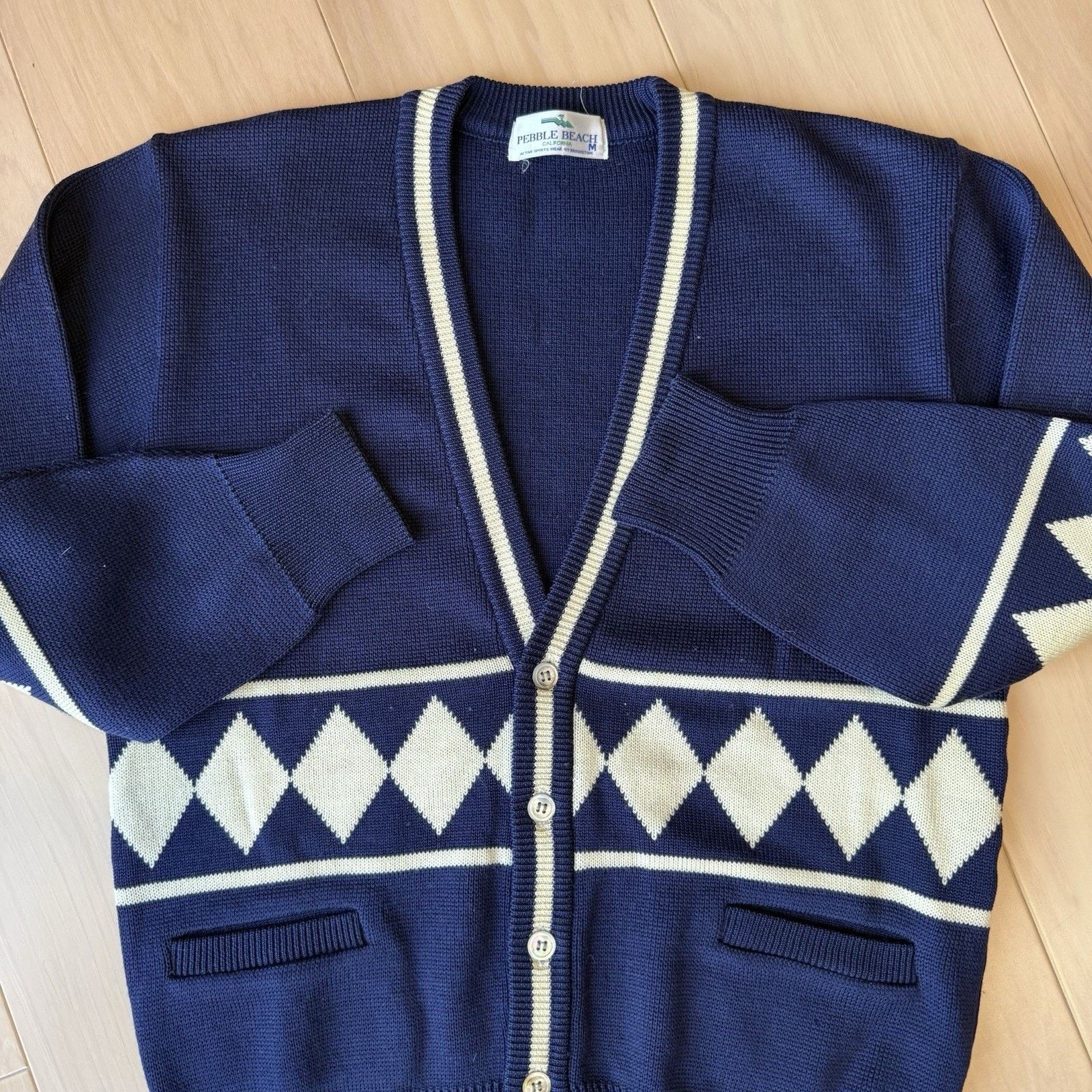 Other Vintage Pebble Beach Cardigan M Blue Wool Argyle Diamond 80s Size US M / EU 48-50 / 2 - 5 Thumbnail