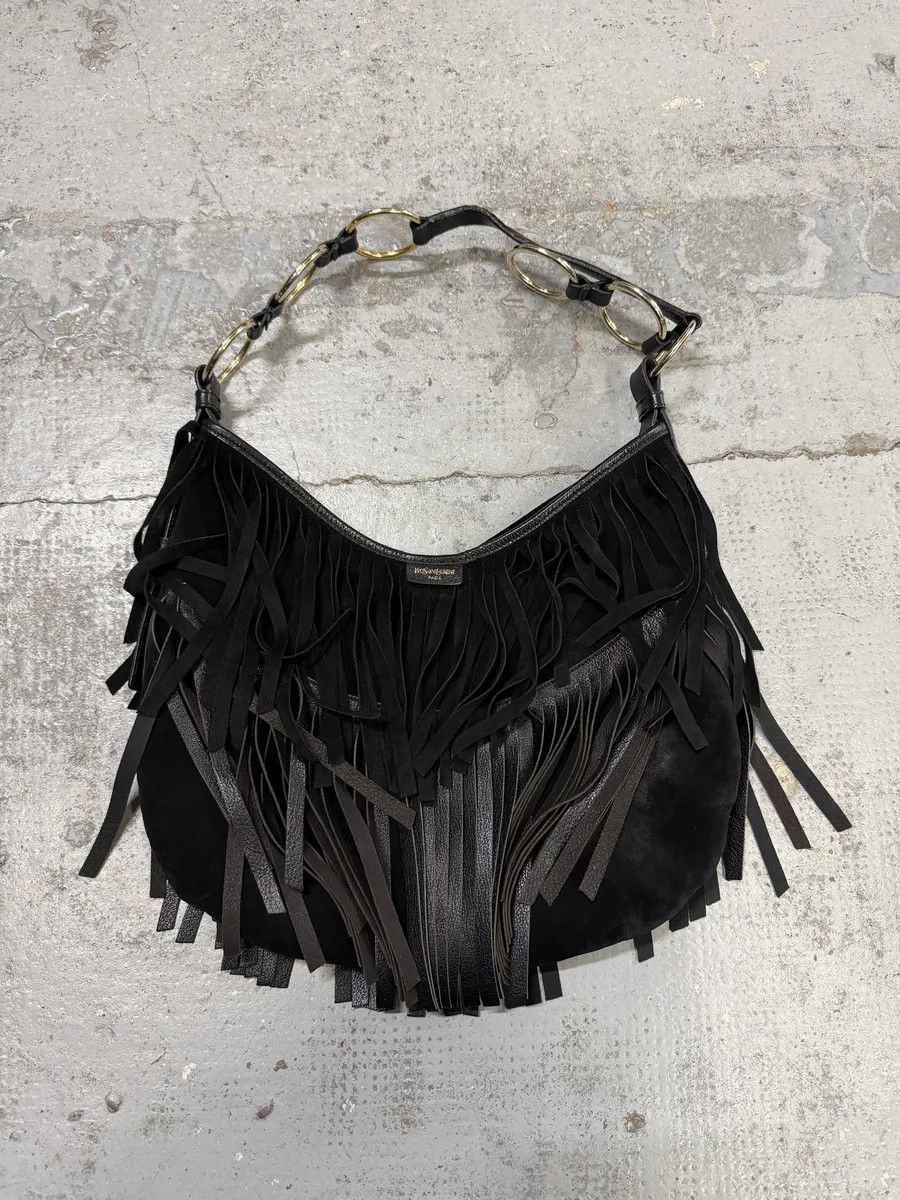 Fw2005 YVES Saint Laurent Black Suede Leather Fringe Shoulder Bag, Women's