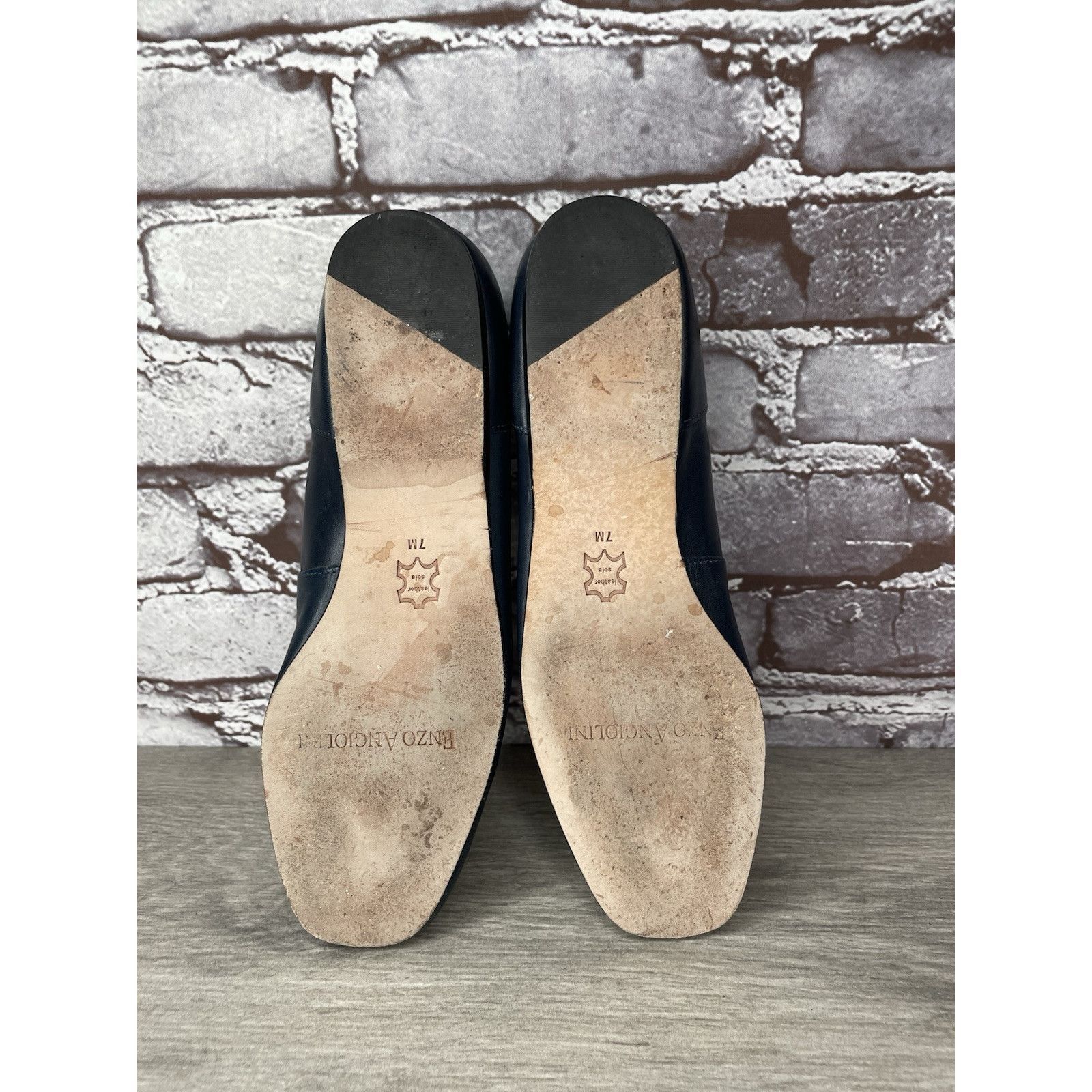 Enzo Bonafe Enzo Angiolini Liberty Navy Blue Leather Square Toe Loafers Size US 7 / IT 37 - 8 Thumbnail