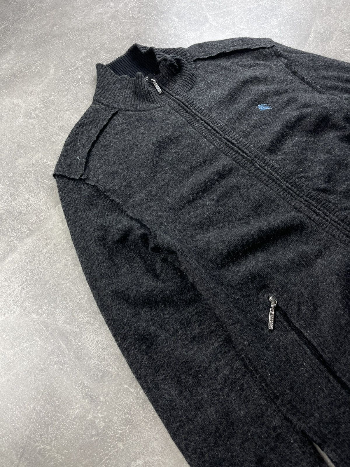 Burberry × Vintage Burrbery Black Label Wool Zip Cardigan Avant Garde Sweater Size US L / EU 52-54 / 3 - 3 Thumbnail