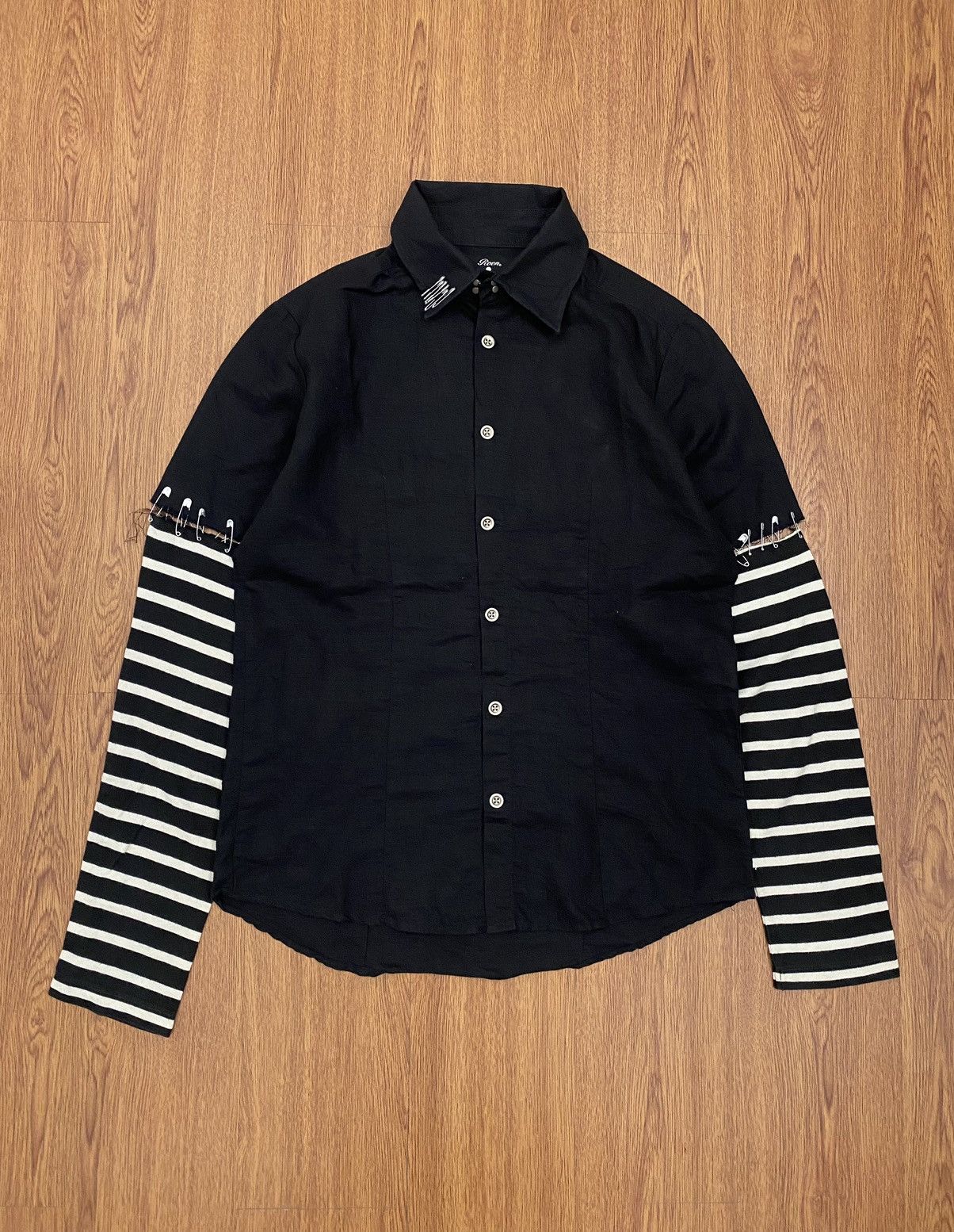 image of If Six Was Nine x Le Grande Bleu L G B Semantic Design X Roen Skull Pin Shirt in Black (Size Medium
