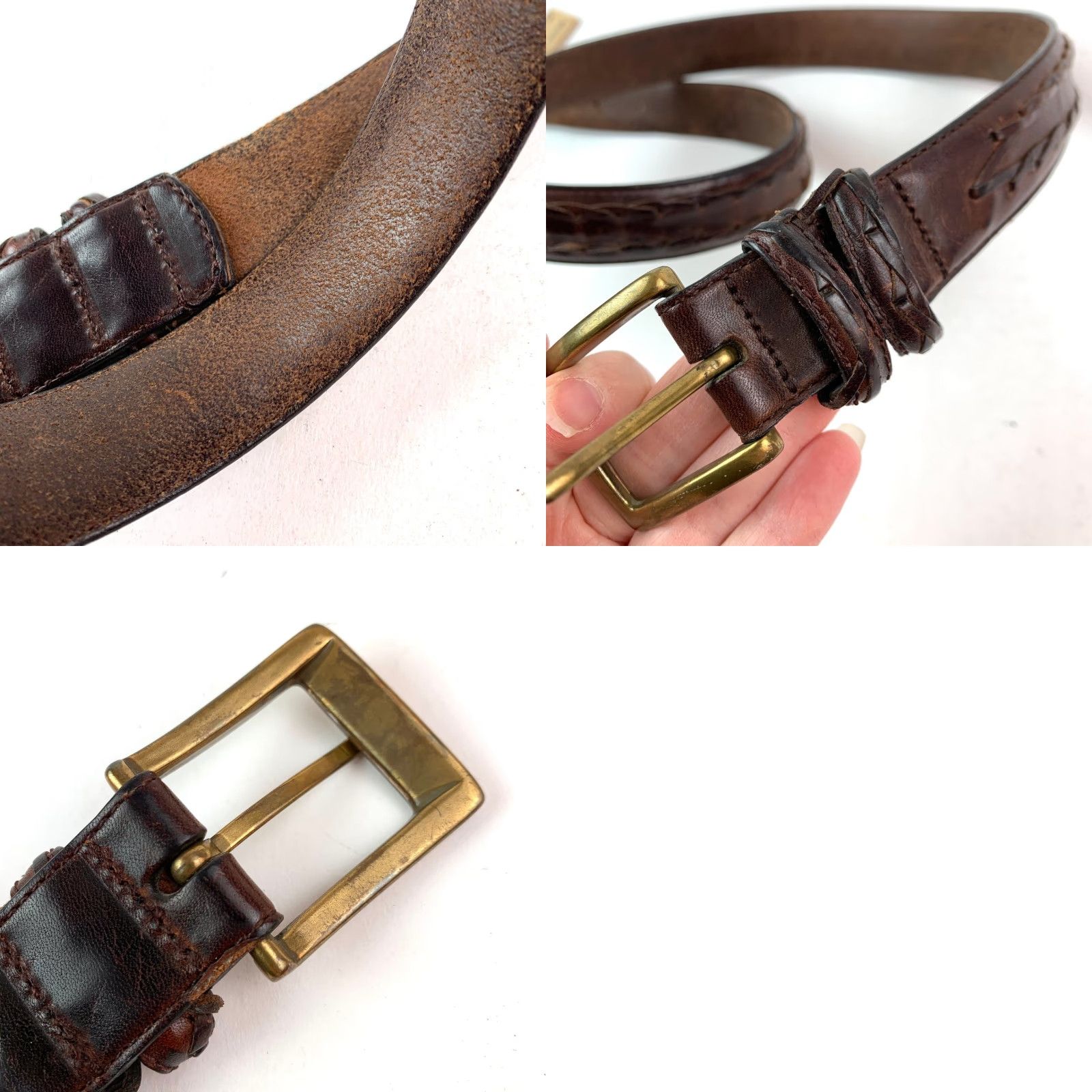 Vintage VINTAGE Dark Brown Leather Belt Men Adjustable Brass Tone Buckle Size 34 Size 34 - 8 Thumbnail