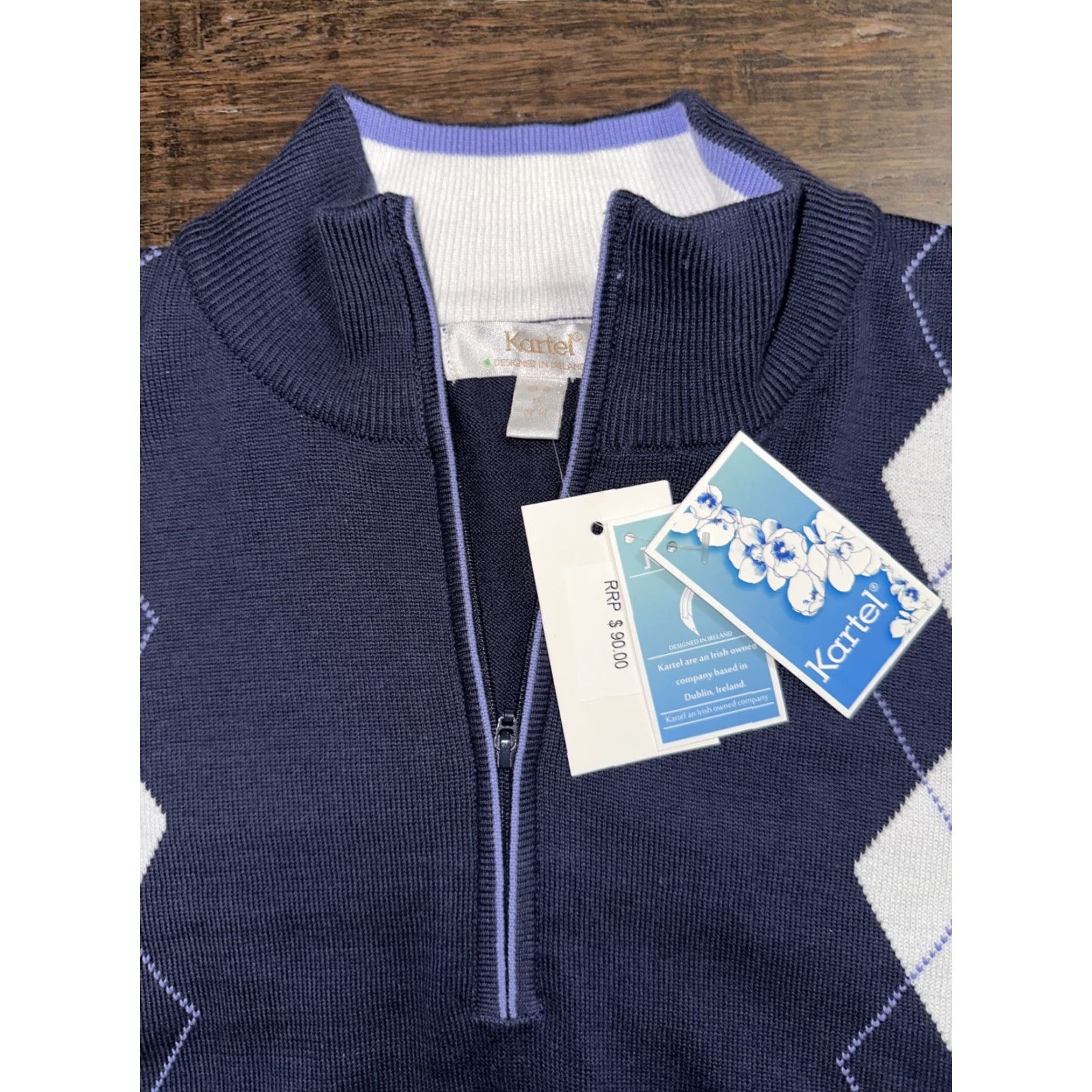 Vintage KARTEL Vintage Half Zip Pullover Sweater Blue Womens XL Agyle Size XL / US 12-14 / IT 48-50 - 2 Thumbnail