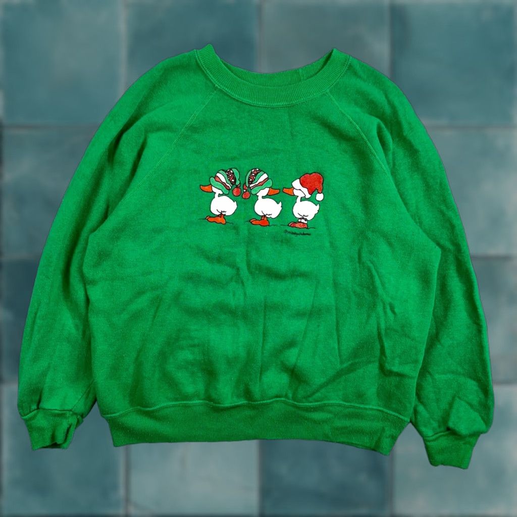 Vintage Ducks Sweatshirt XL Green 90s VTG Crewneck Pullover Graphic Print Logo Men Size US XL / EU 56 / 4 - 1 Thumbnail