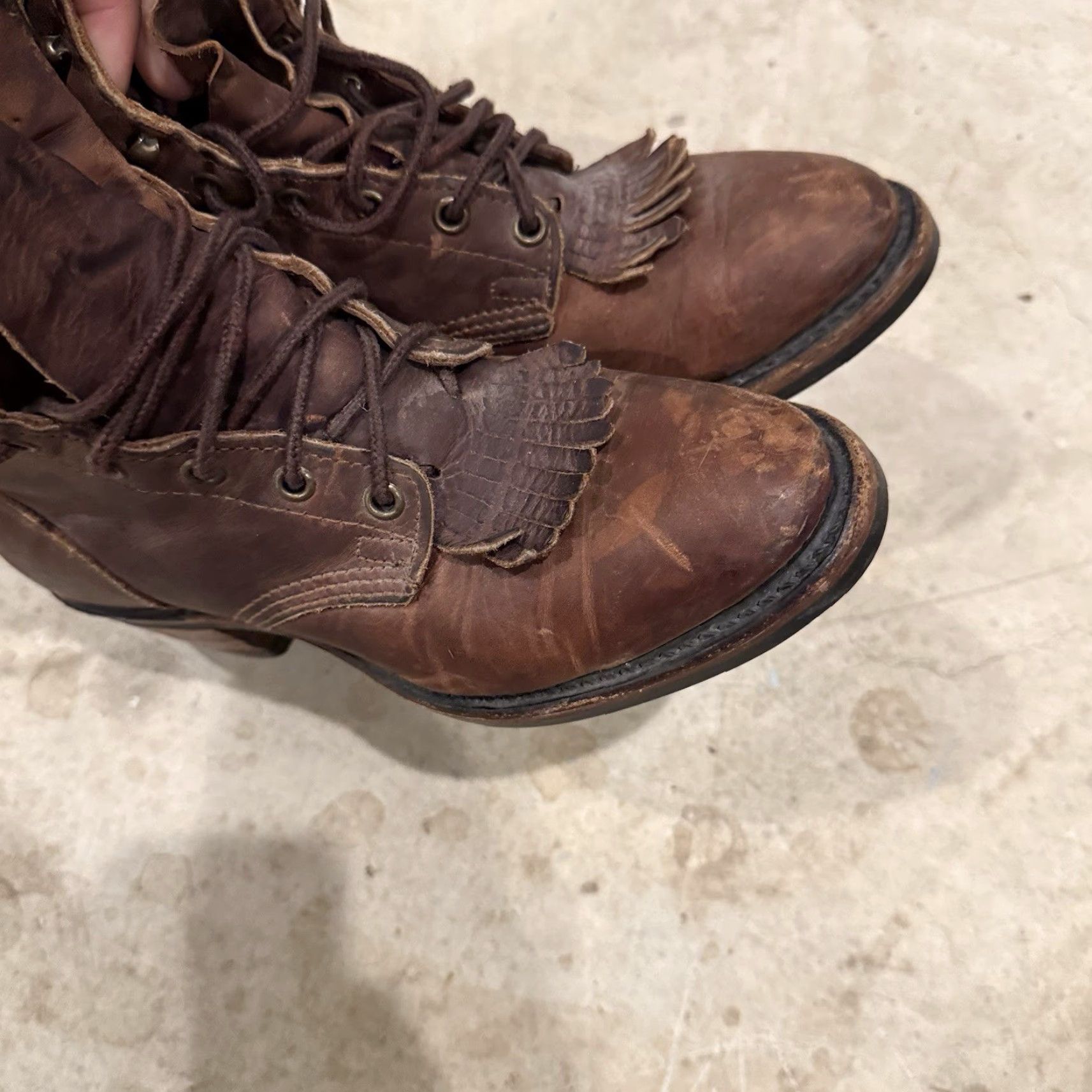 Vintage VINTAGE Santa Fe Boot Co. All Leather Womens 7 M Country Fray Heel Boots Renaissance Boots Brown Western Renaissance Womens 7 M Size US 7 / IT 37 - 3 Thumbnail