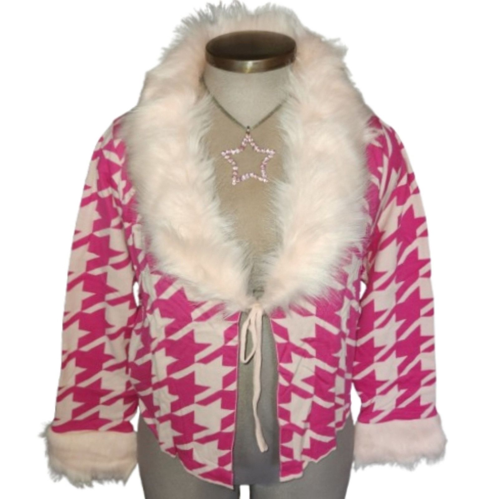 Dolls Kill SUGAR THRILLZ ☆ FUR COLLAR ☆ HOUNDSTOOTH CROP CARDI ☆ 3x NWT Size 3XL / US 20-22 - 2 Thumbnail