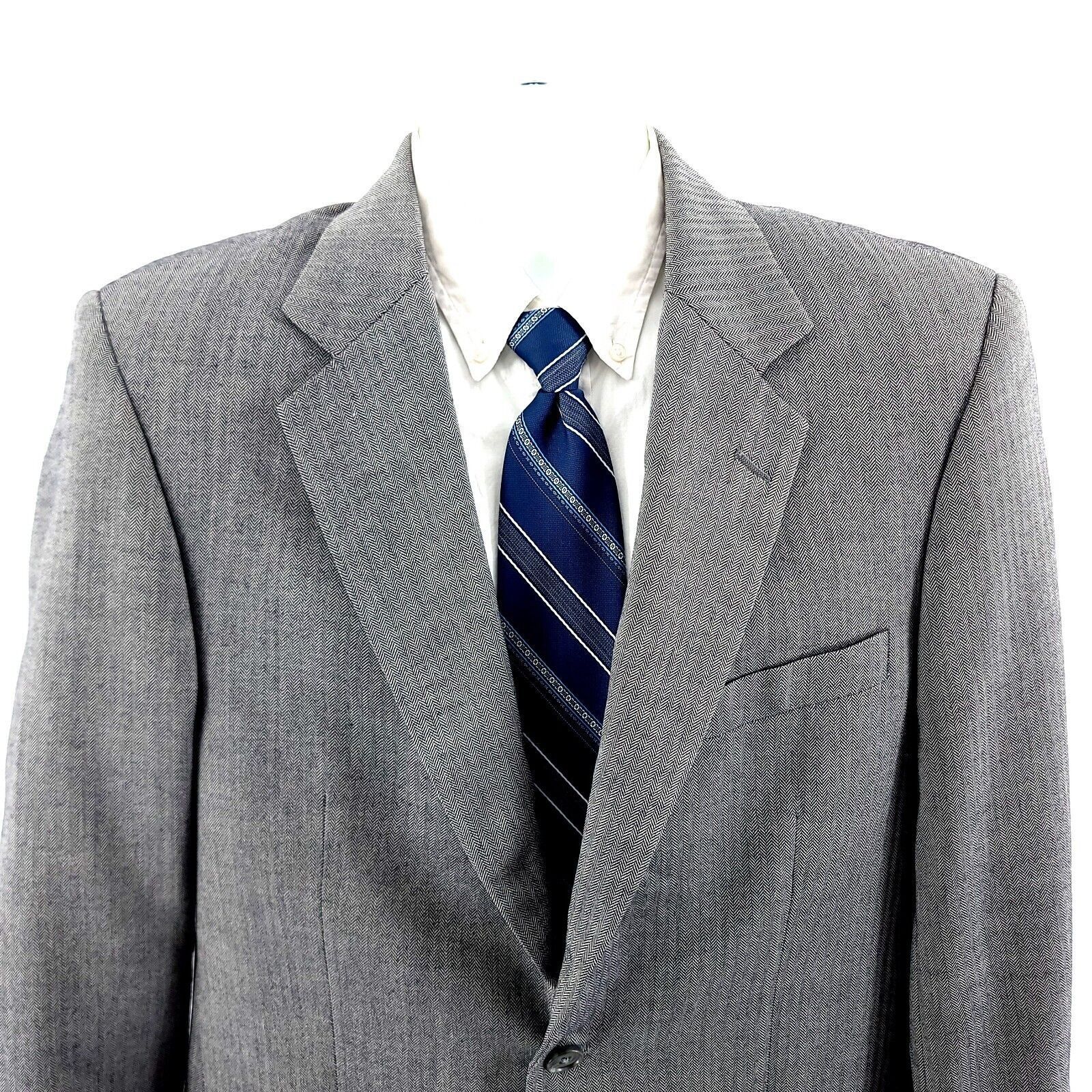 Alan Flusser Alan Flusser Silk Worsted Wool Gray Herringbone 2 Button Bla Size 40R - 1 Thumbnail
