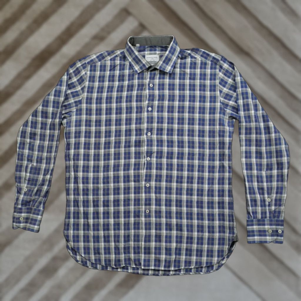 Vintage Sebastien James Shirt Mens XL Blue Grey Plaid Button Up Long Sleeve Slim Fit Size US XL / EU 56 / 4 - 1 Thumbnail