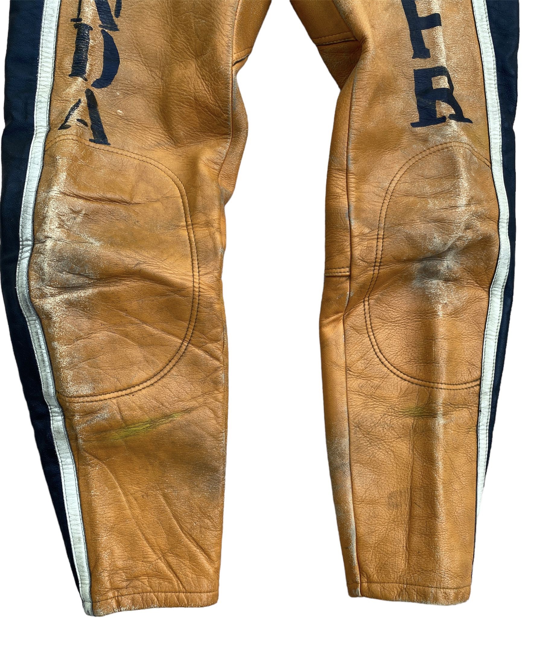 Genuine Leather Vintage 70s Furygan Moto Racing Distressed Leather Pants Size US 29 - 3 Thumbnail