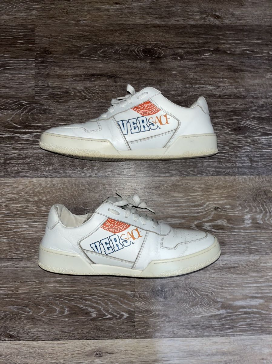 Versace Versace Double Logo White Leather Sneakers Size US 12 / EU 45 - 1 Thumbnail