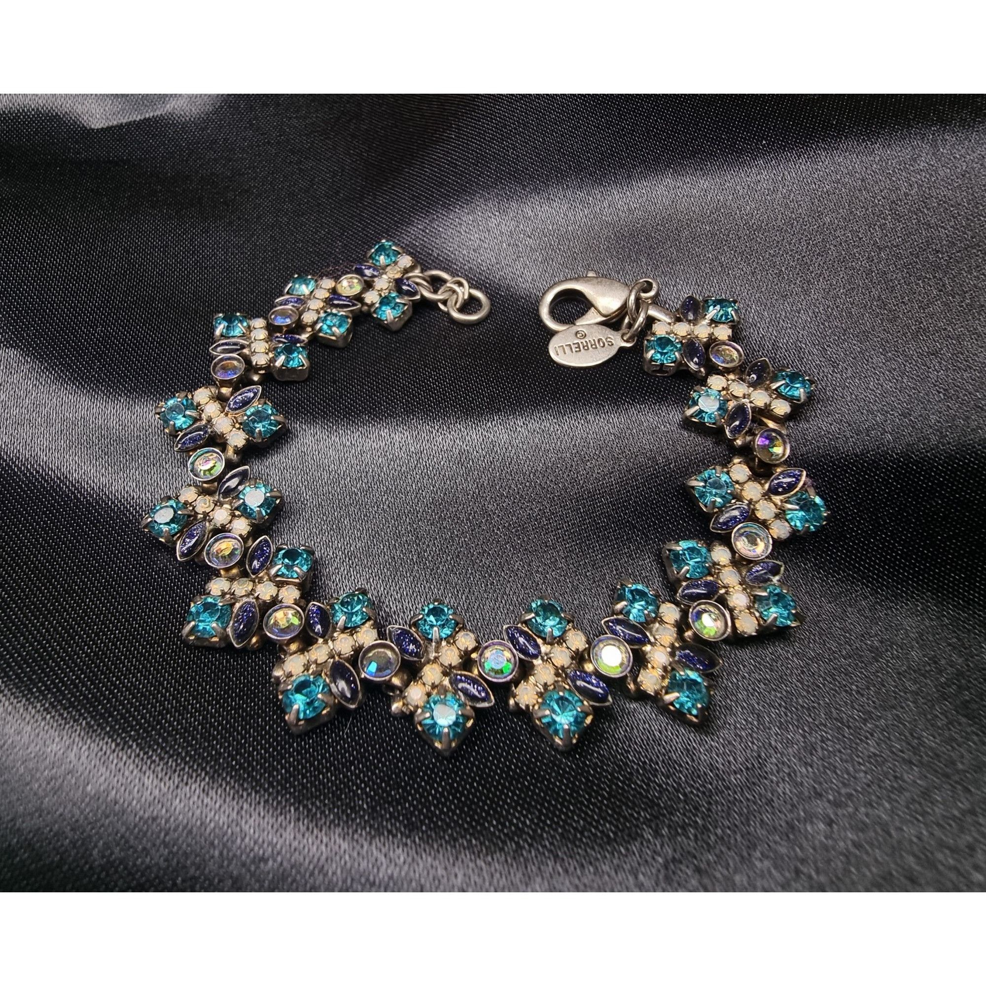 Vintage Sorrelli Crystal Floral Bracelet With Blue Purple &