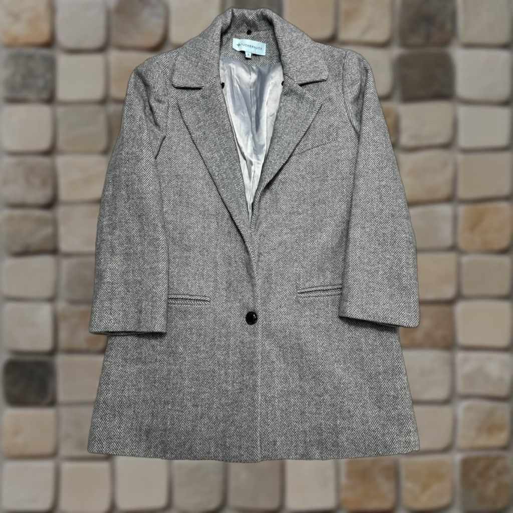 Vintage Tuckernuck Coat Blazer Wool Blend Gray Herringbone Notch Lapel Wool Blend - Women Size S Short Sleeve? Size S / US 4 / IT 40 - 1 Thumbnail